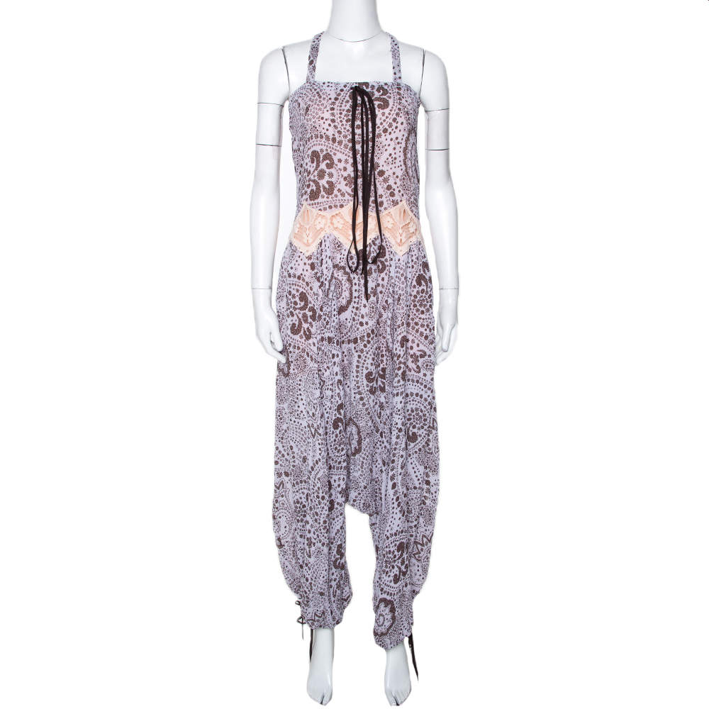 Chloe Purple & Brown Floral Print Crepe Jumpsuit S