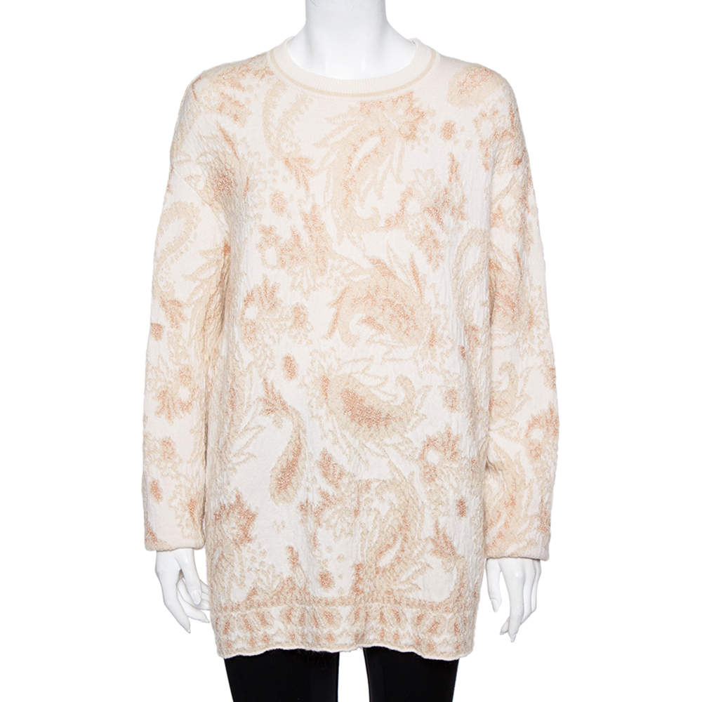 Pre Owned Chloe Beige Lurex Wool & Mohair Oversized Sweater M