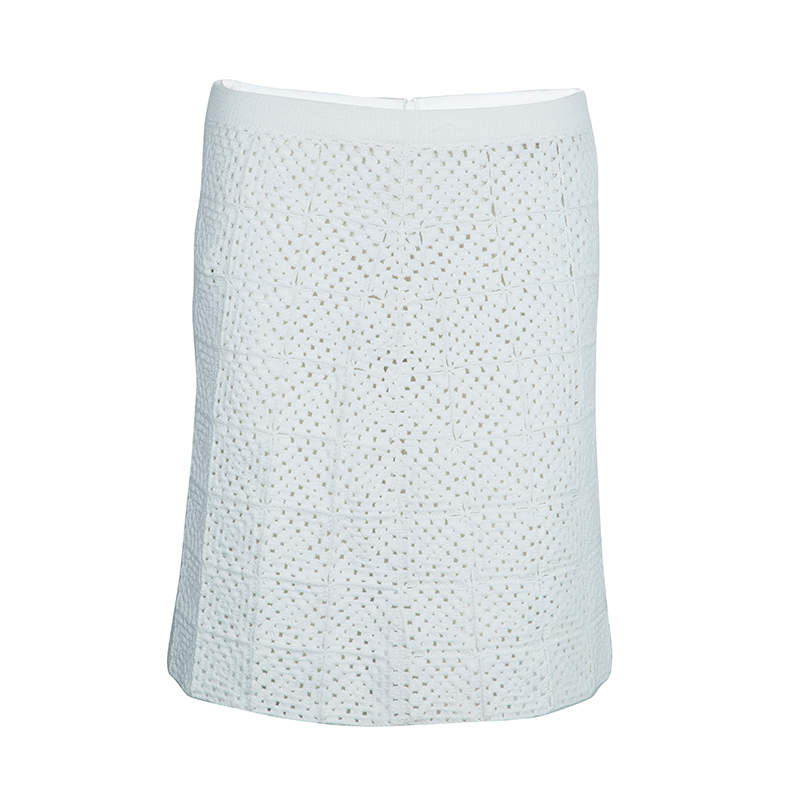 Pre Owned Chloe White Crochet Knit Skirt M