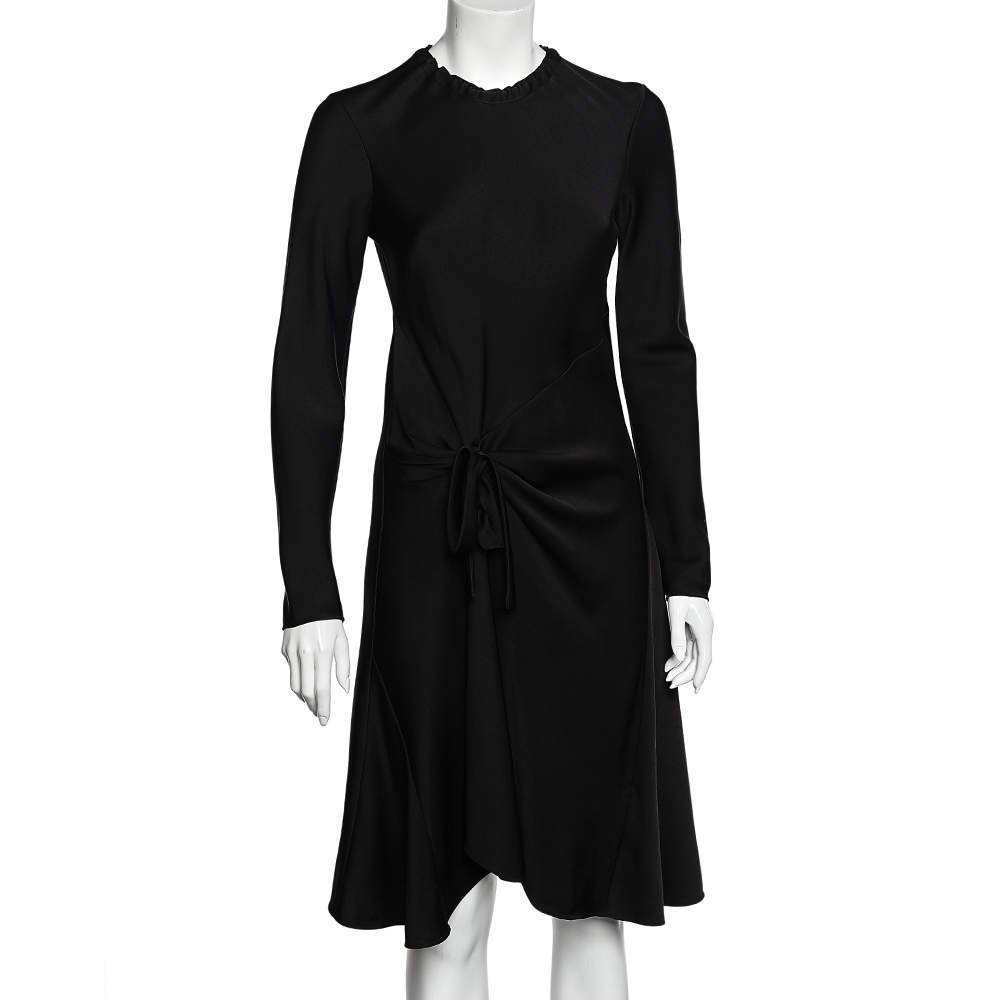 Pre Owned Chloe Black Satin Crepe Draped Tie Detail Midi Dress S
