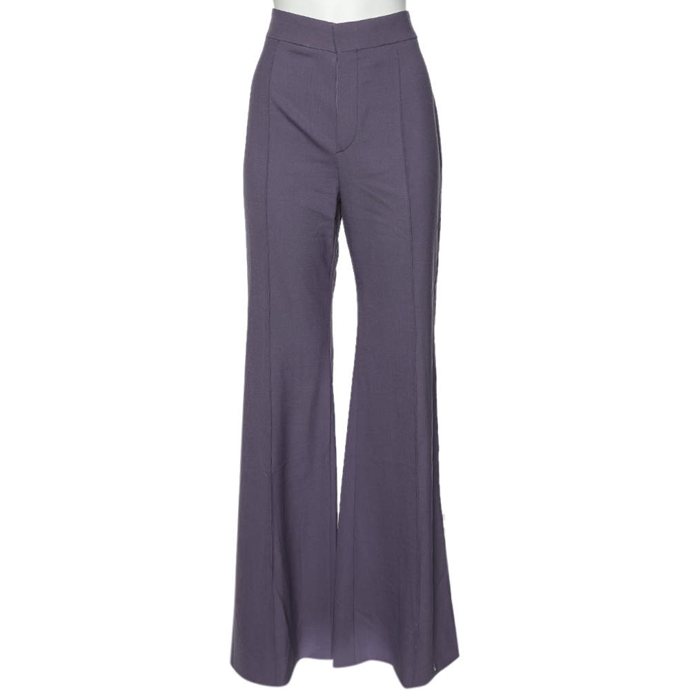 Pre Owned Chloe Shadow Purple Wool Flared Leg Trousers M