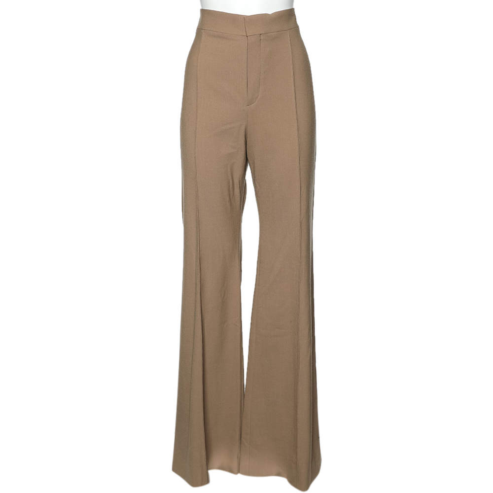 Pre Owned Chloe Brown Wool Flared Leg Trousers L