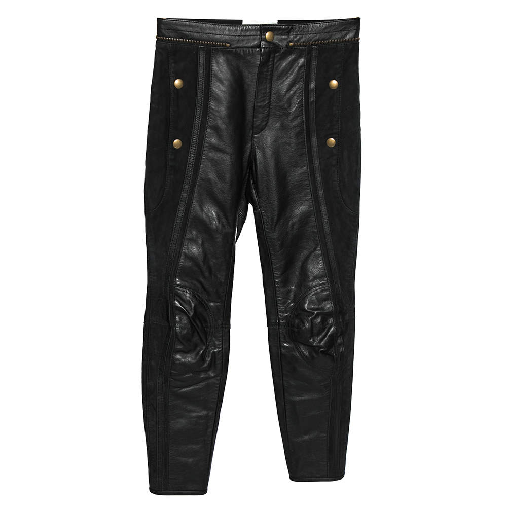 Pre Owned Chloé Black Leather & Nubuck Paneled Cropped Biker Pants S