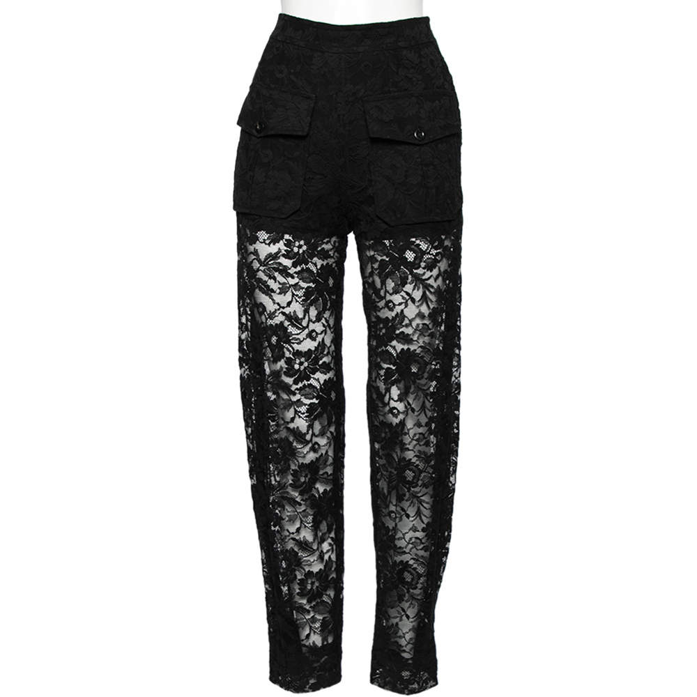 Pre Owned Chloe Black Sheer Lace Cargo Trousers S