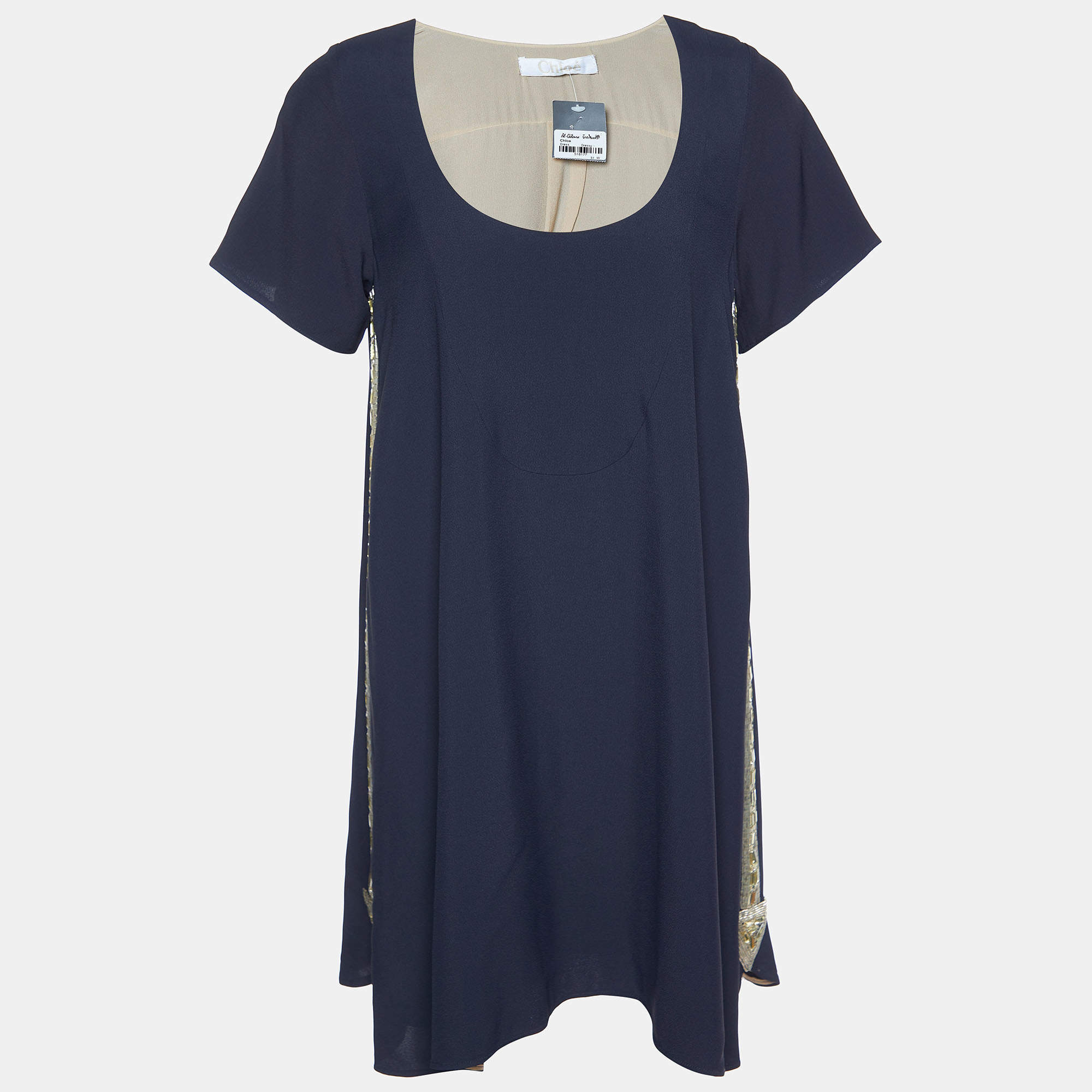 Pre Owned Chloé Midnight Blue Crepe Shift Dress M