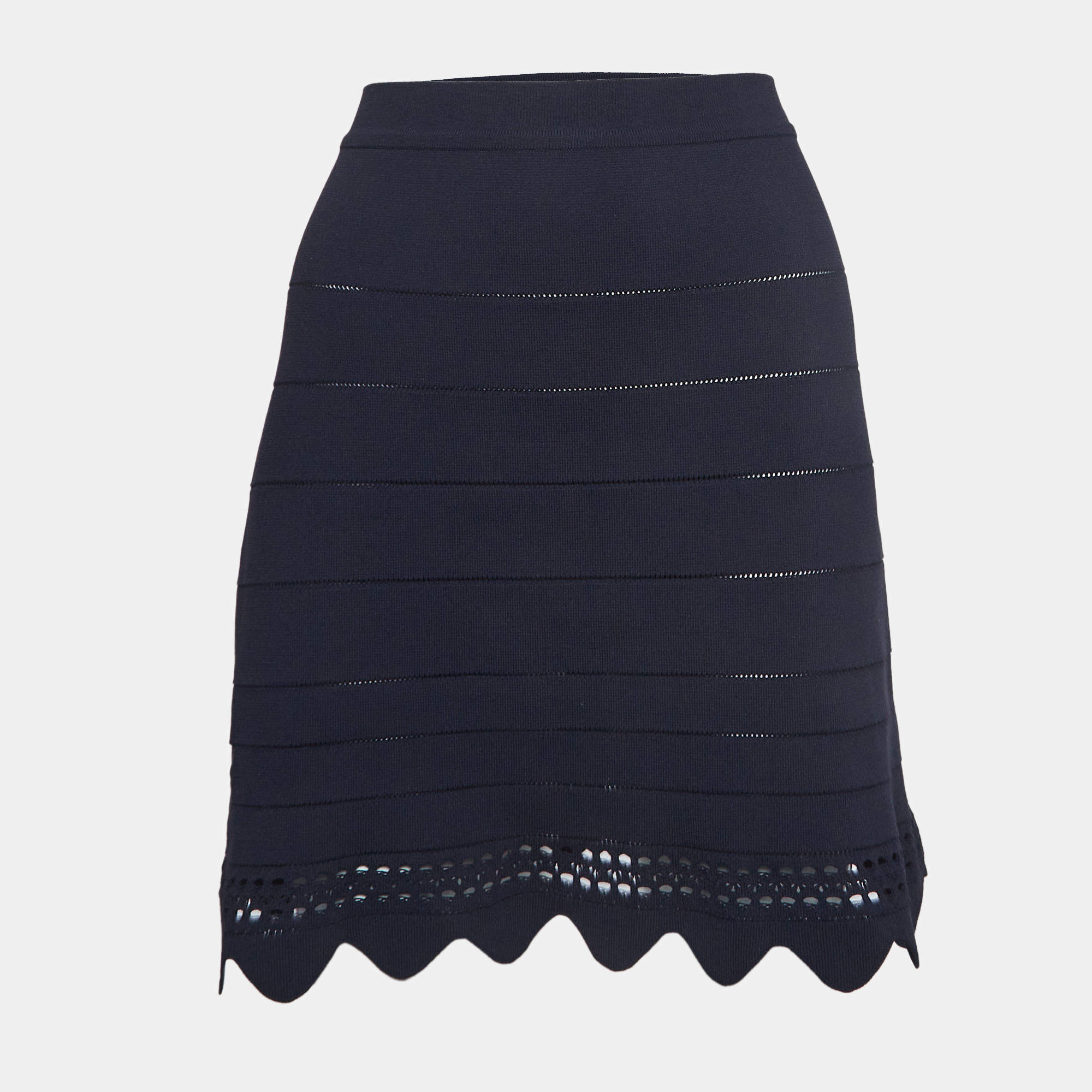 Pre Owned Chloe Navy Blue Scalloped Knit Mini Skirt L