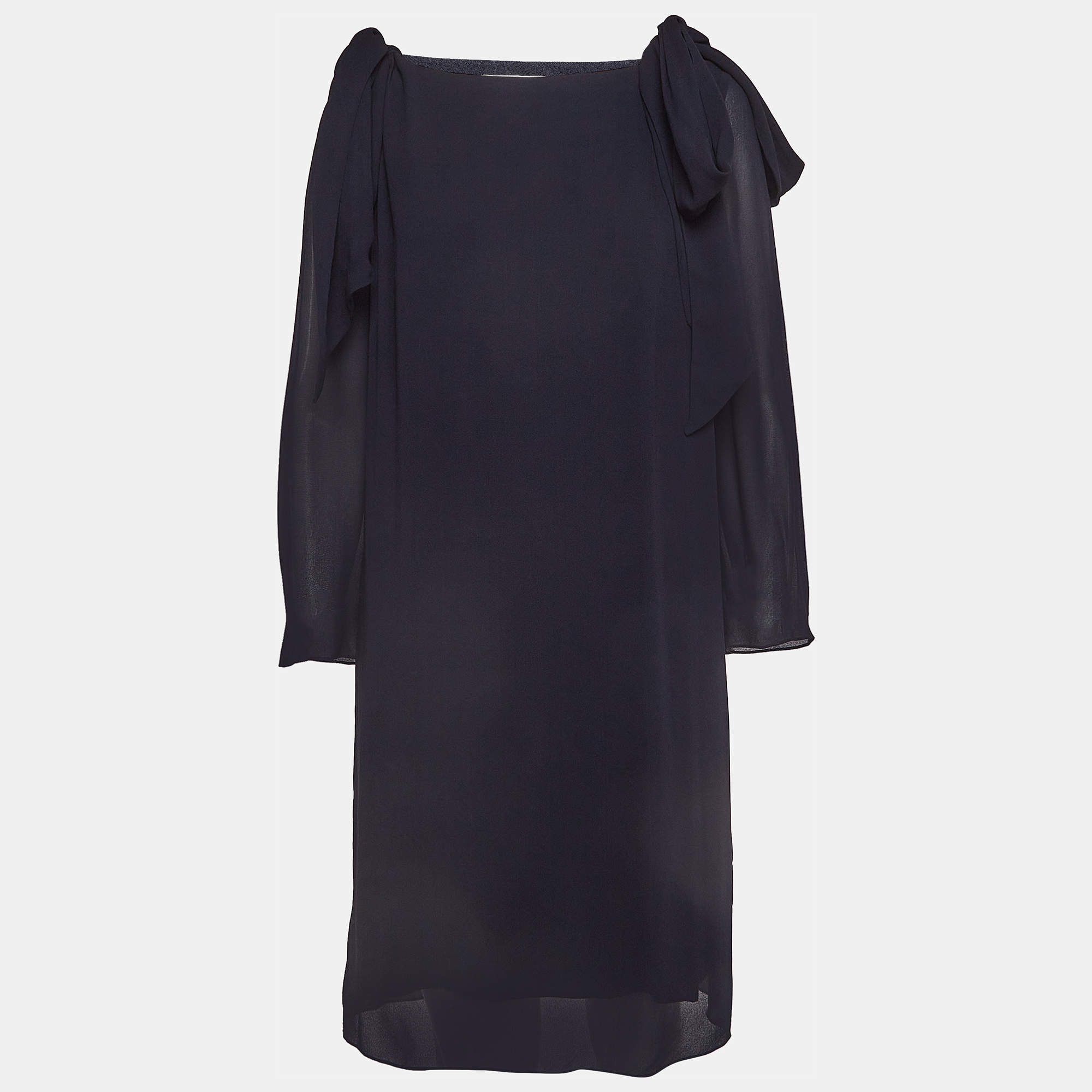 Pre Owned Chloe Navy Blue Crepe Tie-Up Detail Anthraci Robe Dress S