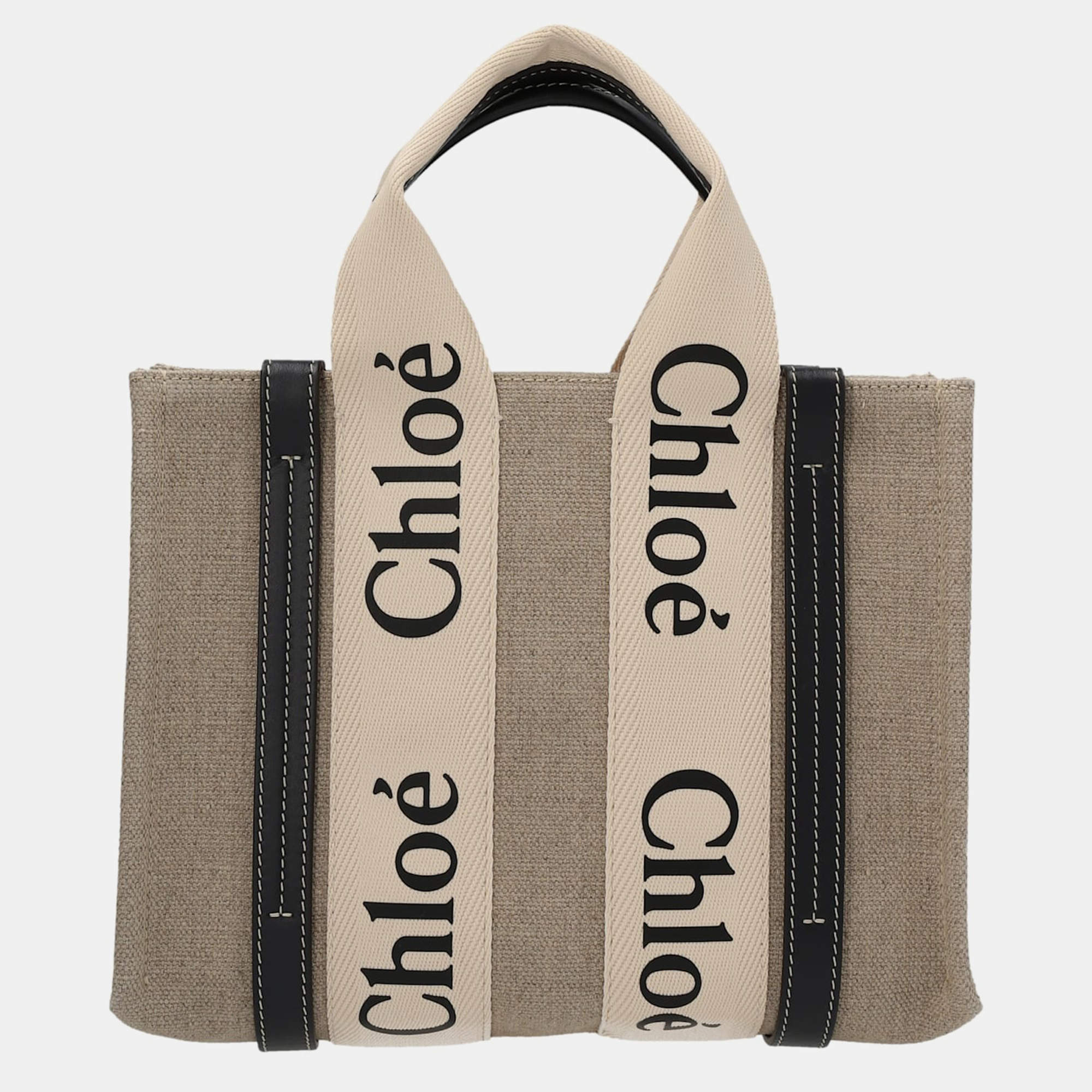 Pre Owned Chloe Beige Canvas Woody Small Handbag