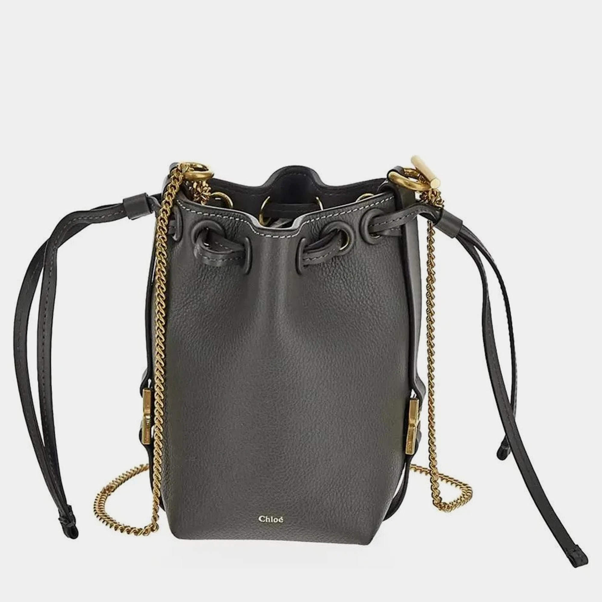 Chloe Elephant Grey Leather Marcie Micro Bucket Bag