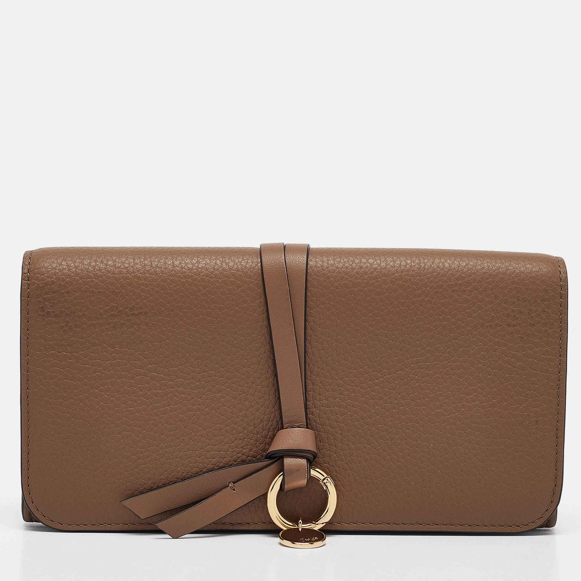 Chloe Brown Grained Leather Alphabet Flap Continental Wallet