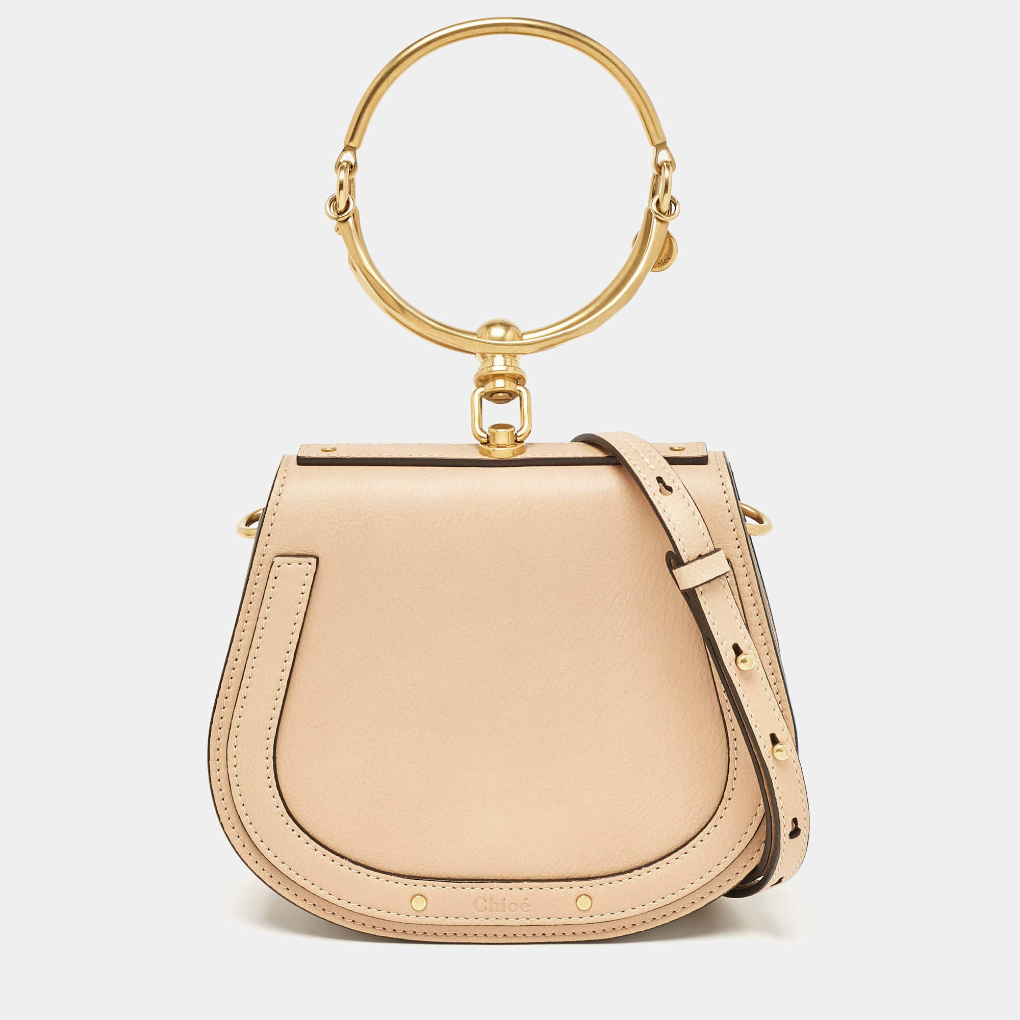 Pre Owned Chloe Beige Leather and Suede Small Nile Bracelet Shoulder Bag