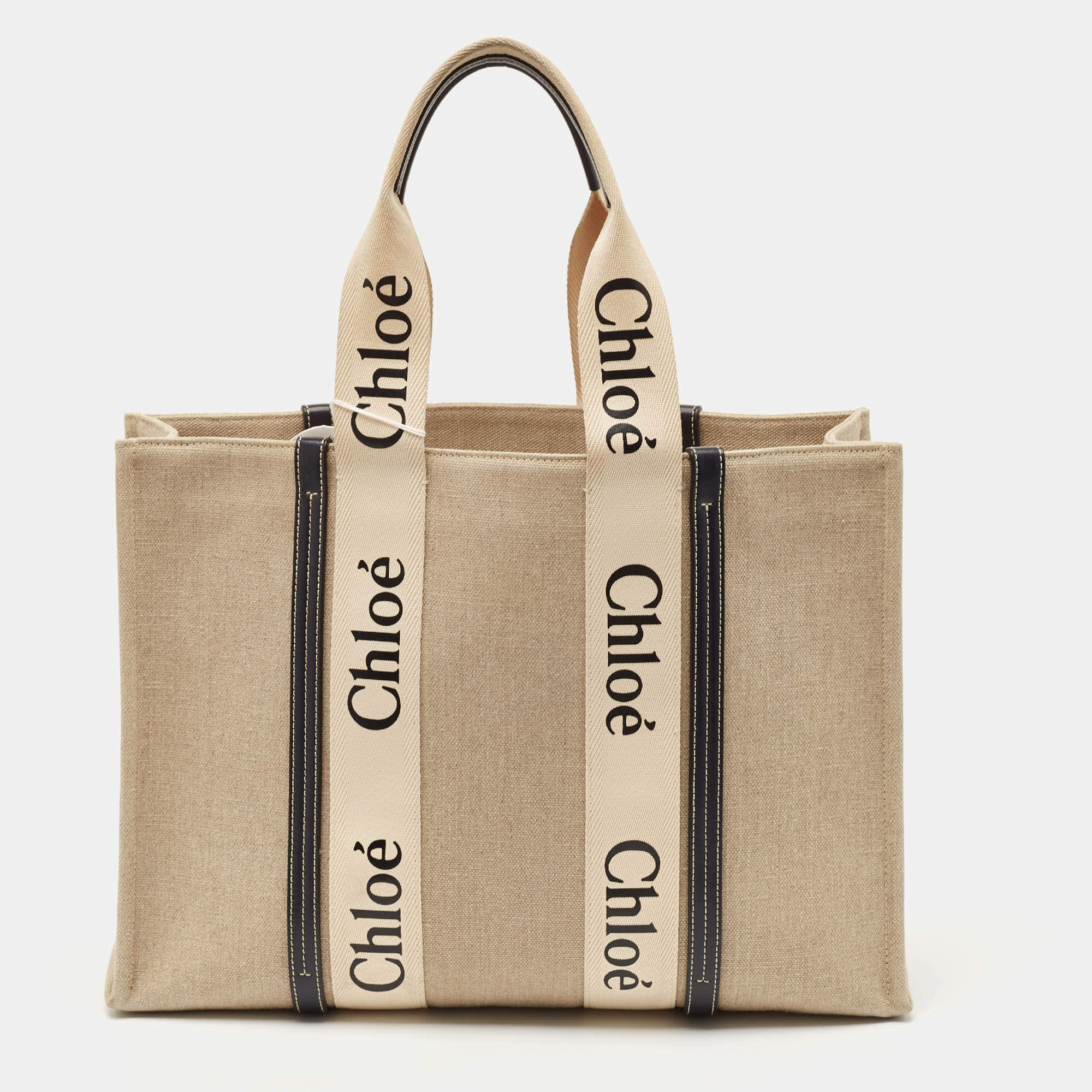 Pre Owned Chloe Beige/Brown Canvas and Leather Large Woody Tote