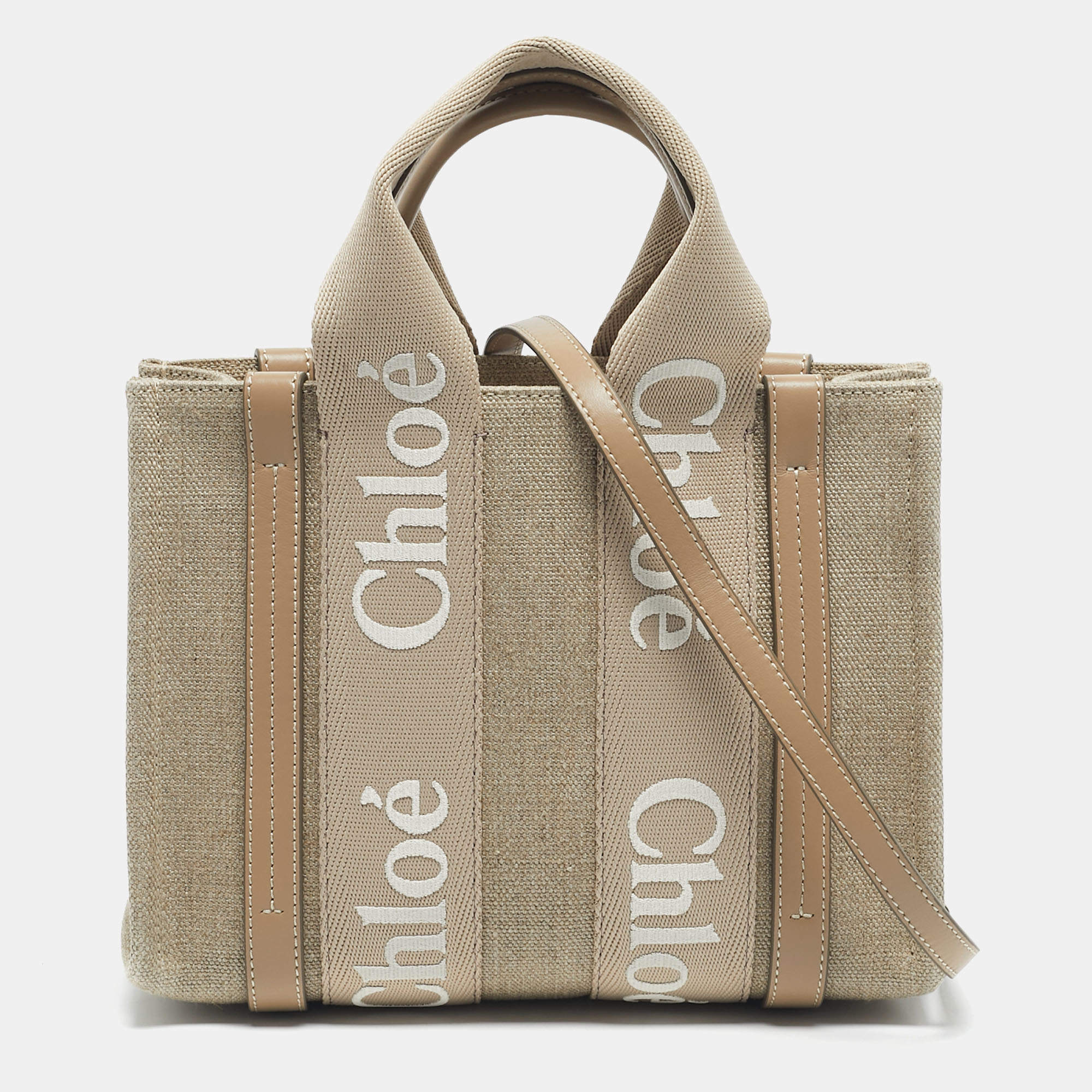 Pre Owned Chloe Beige Canvas and Leather Small Woody Tote