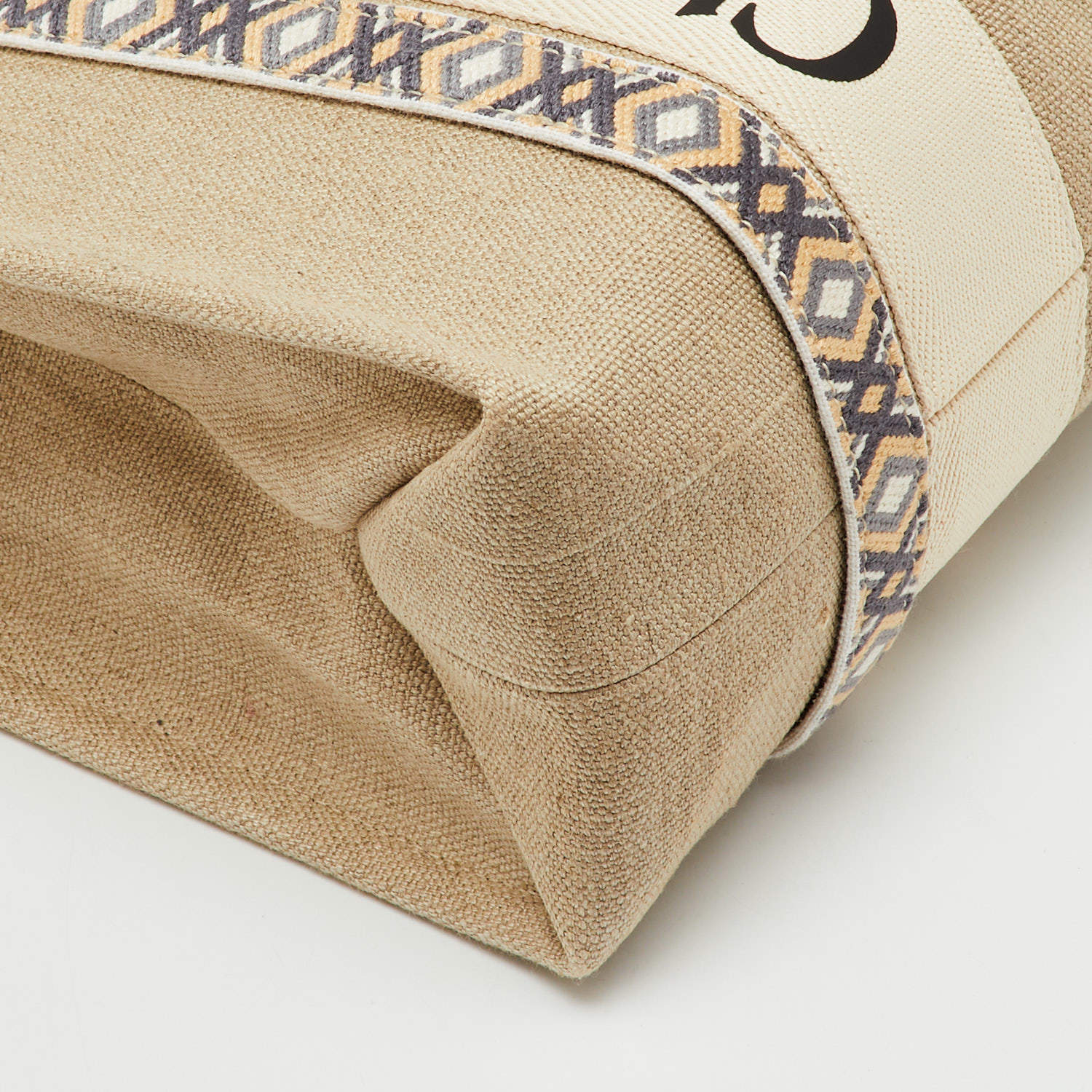 Pre Owned Chloé Beige/Slate Green Canvas Medium Woody Ribbon Tote