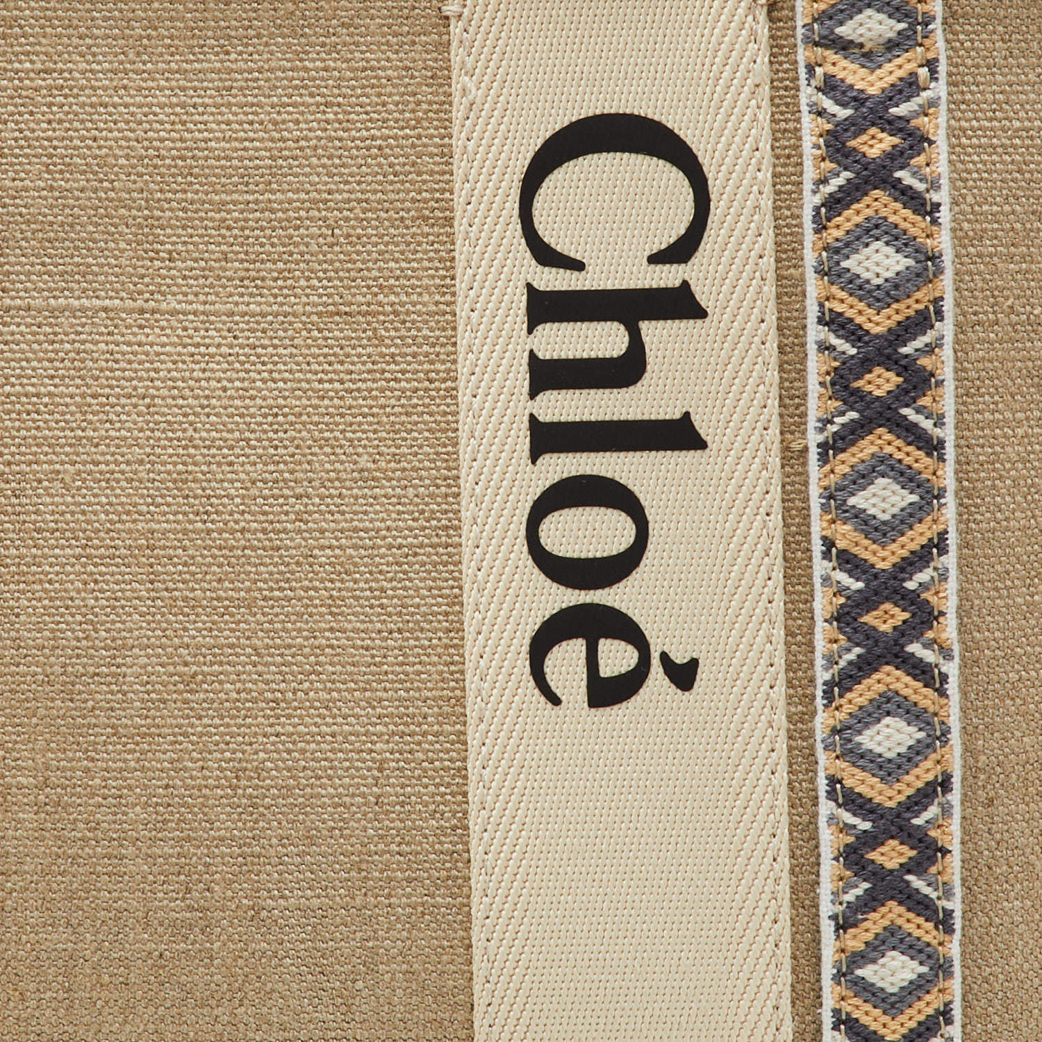 Pre Owned Chloé Beige/Slate Green Canvas Medium Woody Ribbon Tote