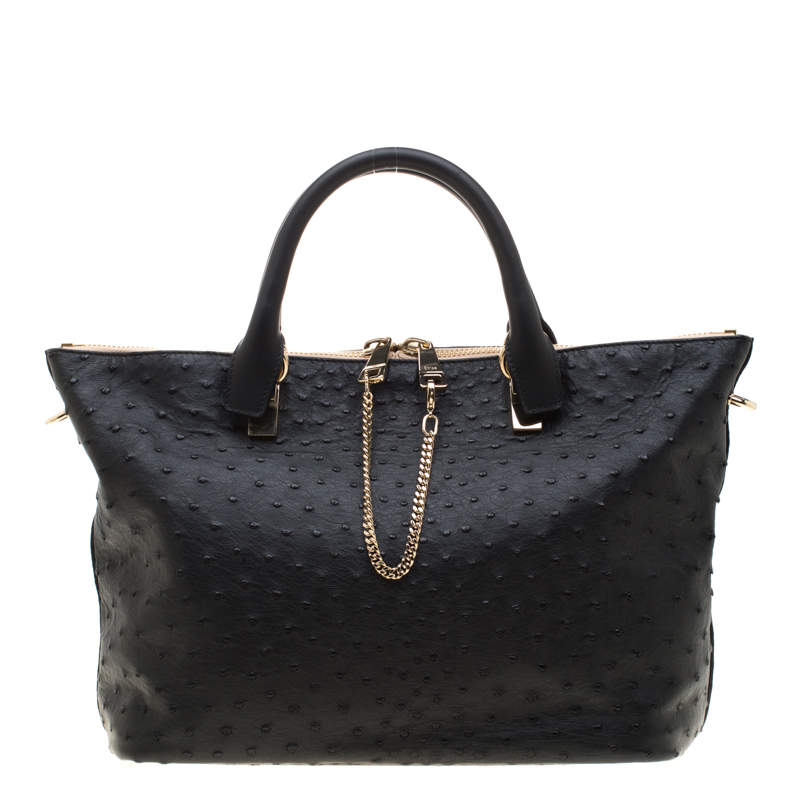 Pre Owned Chloe Black Ostrich Medium Baylee Tote 