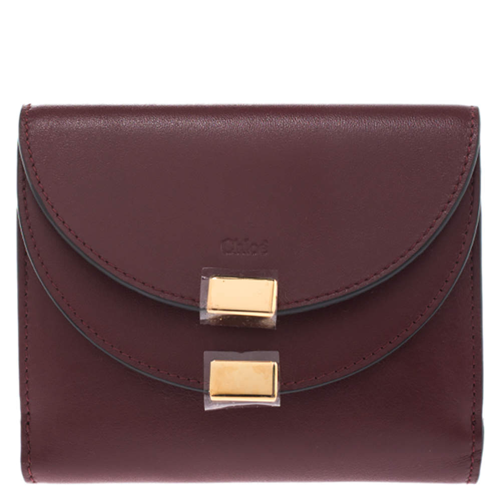 Pre Owned Chloe Burgundy Leather Small Georgia Multi Flap Wallet