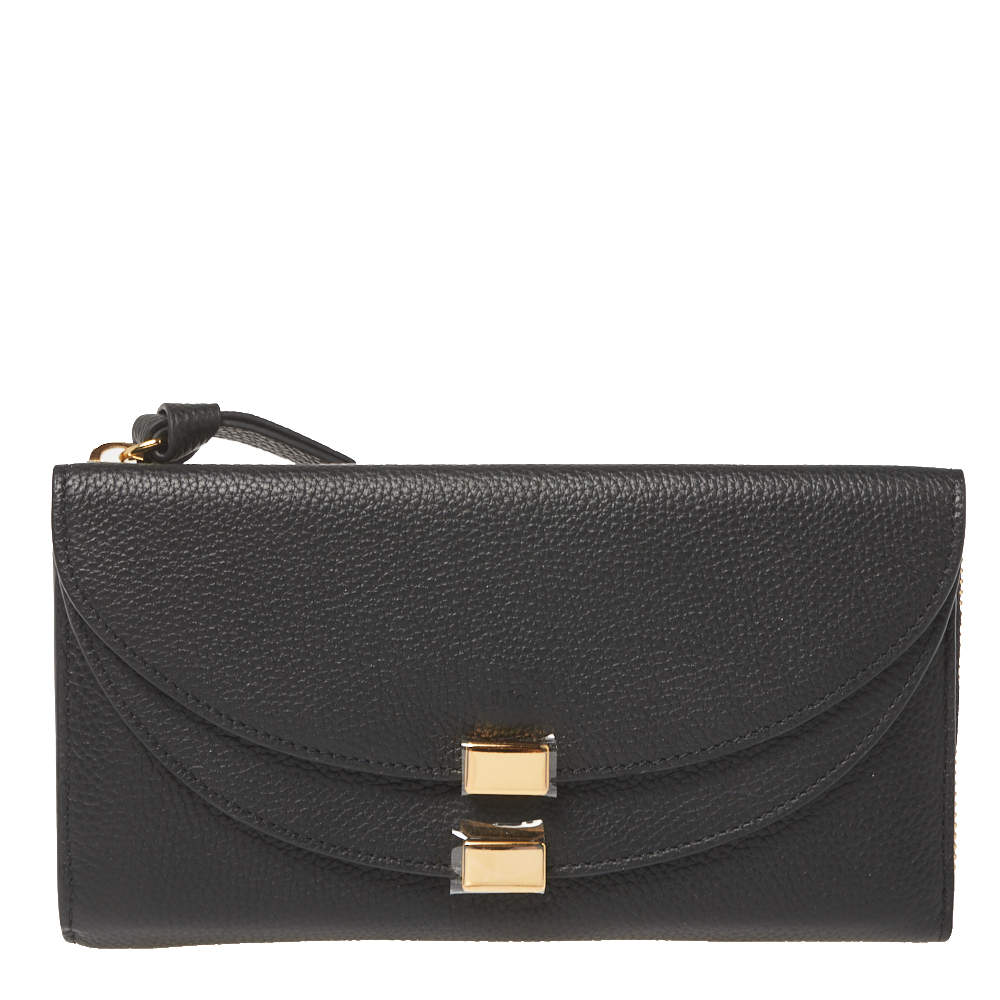 Pre Owned Chloe Black Leather Georgia Zipped Around Wallet