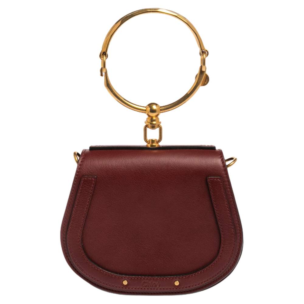 Chloé Dark Red Leather and Suede Small Nile Bracelet Shoulder Bag