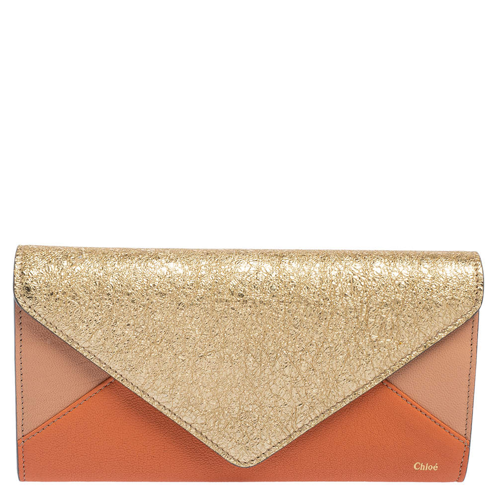 Pre Owned Chloé Multicolor Crinkled and Leather Envelope Flap Continental Wallet