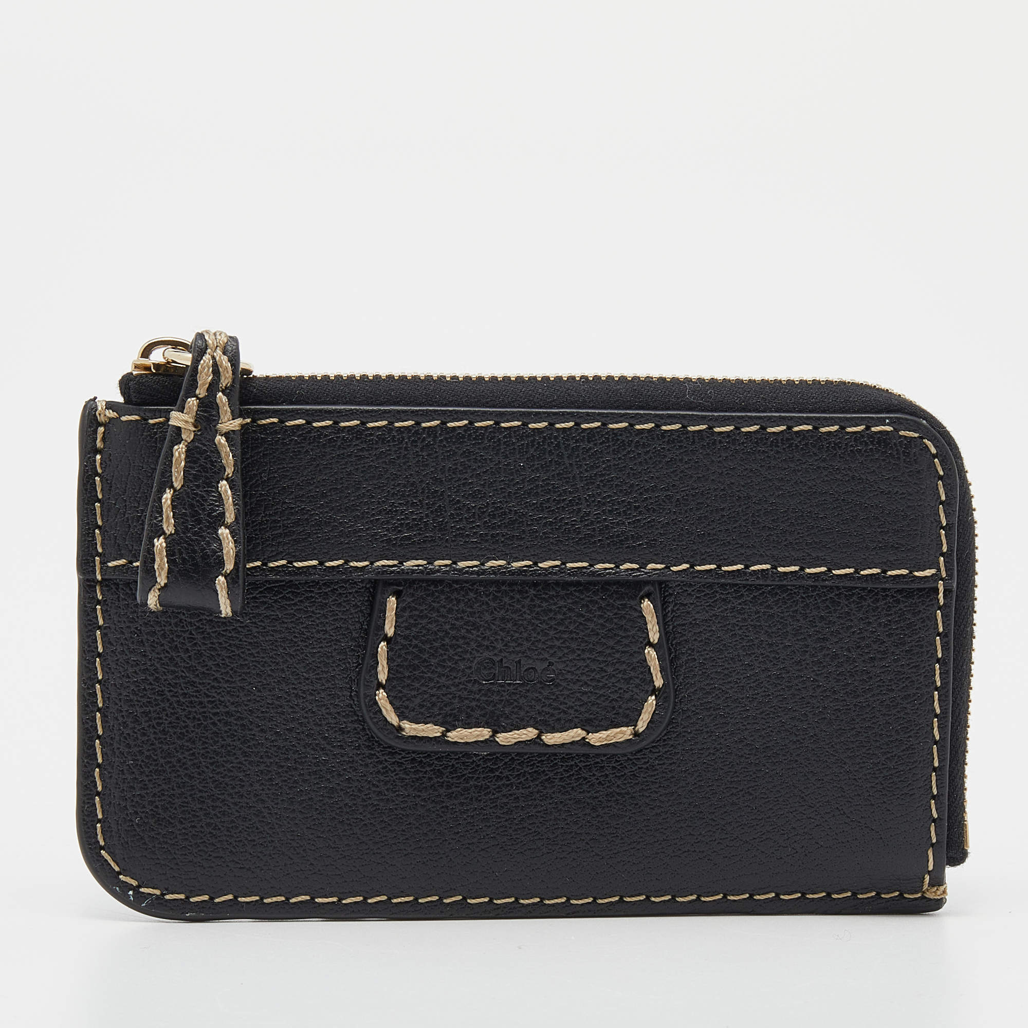 Pre Owned Chloe Black Leather Zip Card Holder