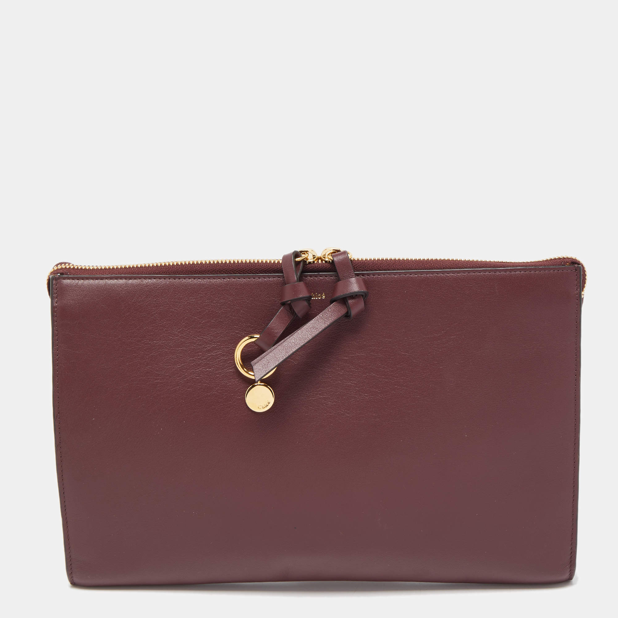 Chloe Burgundy Leather Alphabet Flat Pouch 