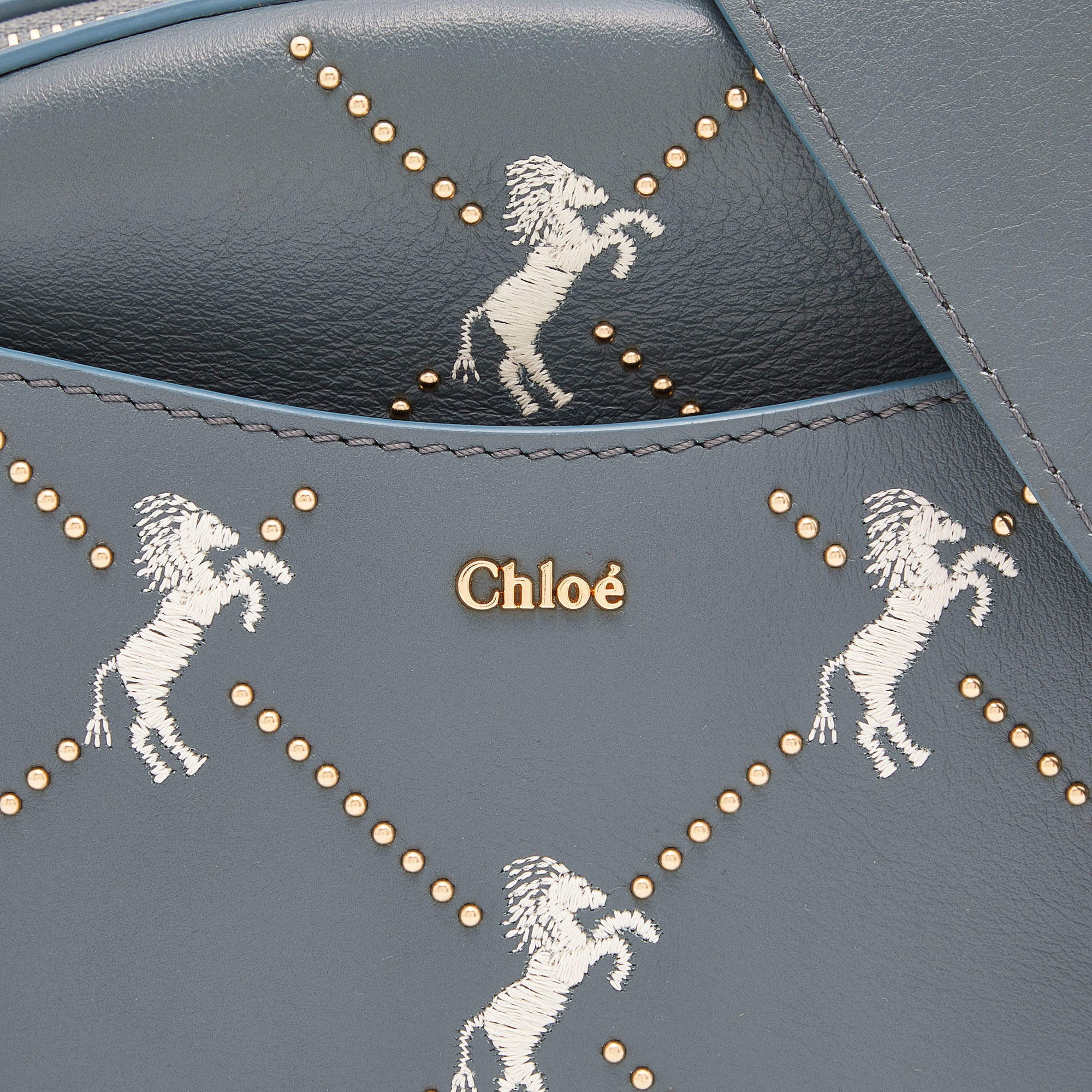 Chloe Blue Leather Horses Embroidered Mini Signature Bag TLC