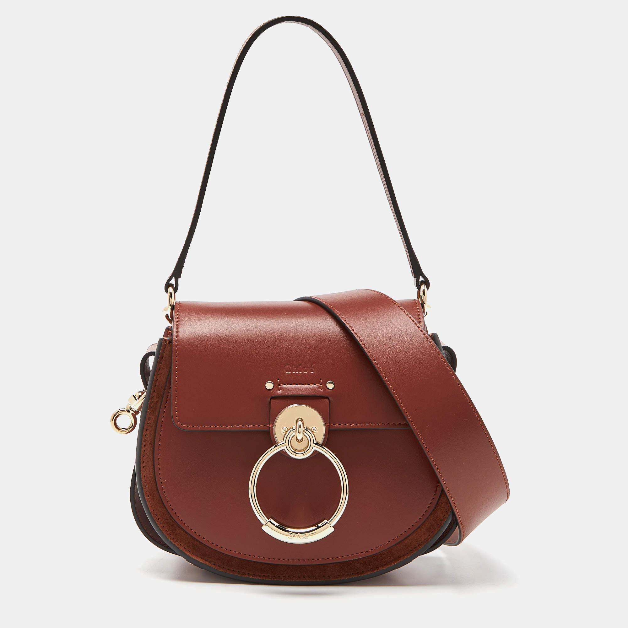 Pre Owned Chloe Brown Suede and Leather Small Tess Shoulder Bag