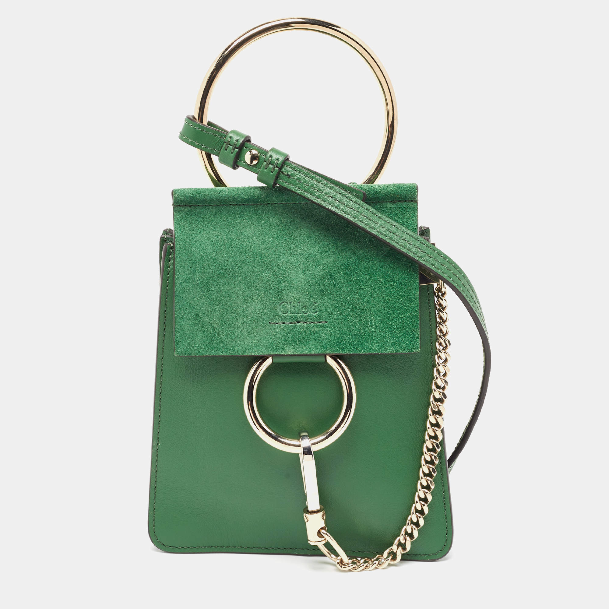 مملوكة مسبقًا Chloé  Green Leather and Suede Mini Faye Crossbody Bag