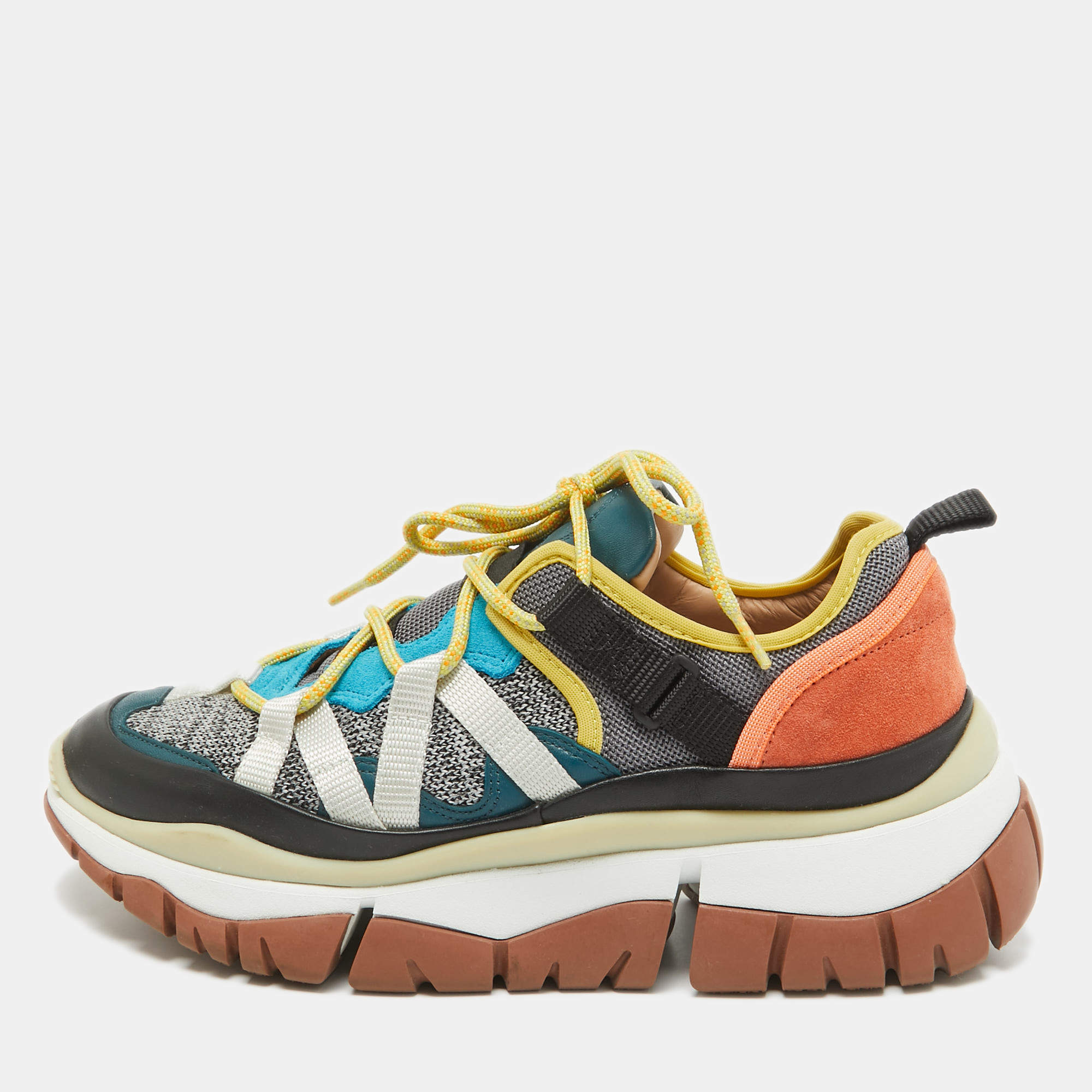 Chloe Multicolor Canvas and Suede Lace Up Sneakers Size 39