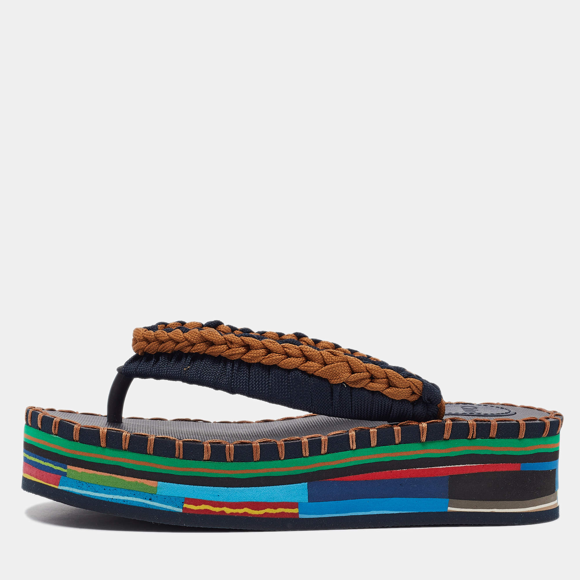Chloé Multicolor Fabric and Rubber Thong Sandals Size 35