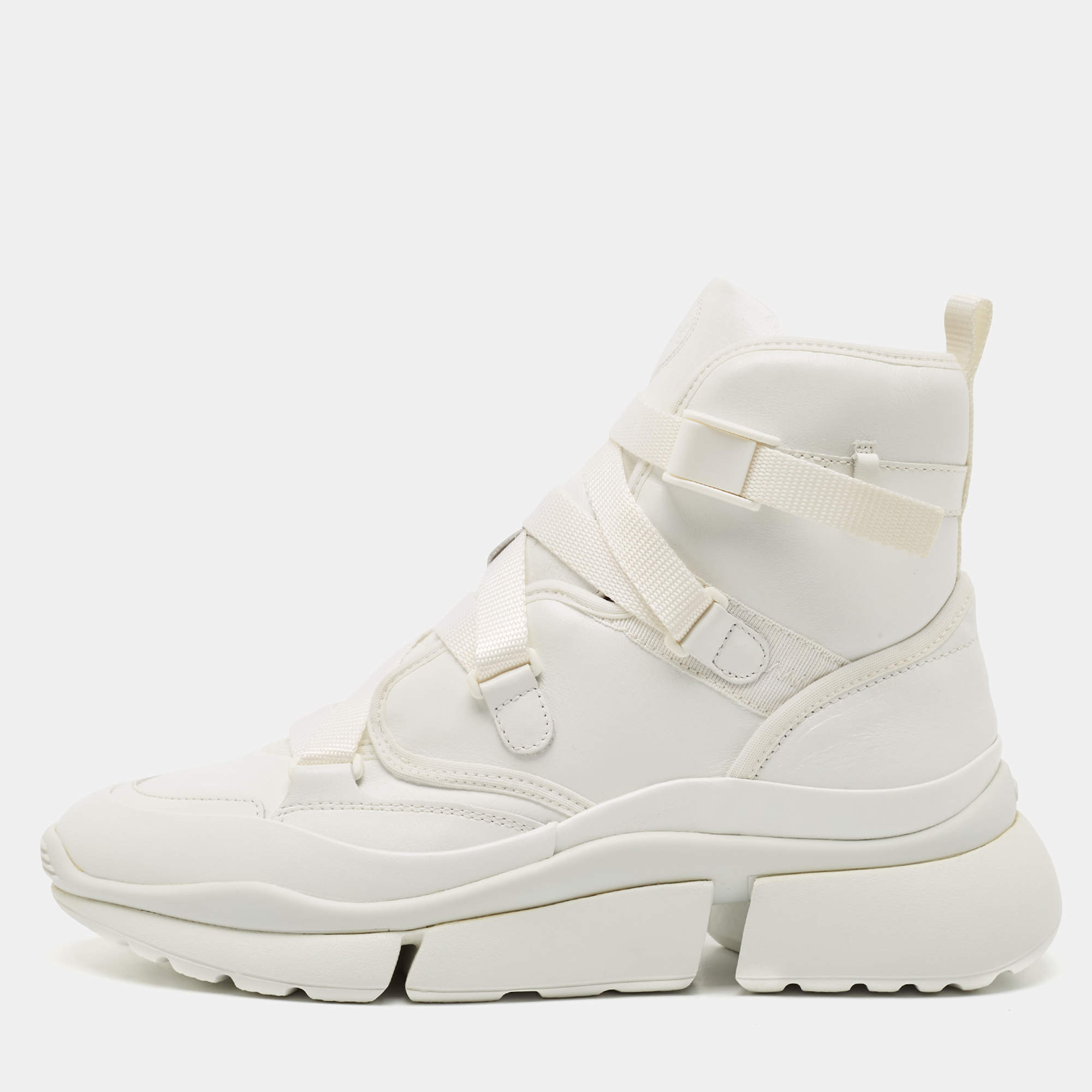 مملوكة مسبقًا Chloe White Leather Sonnie High Top Sneakers Size 41