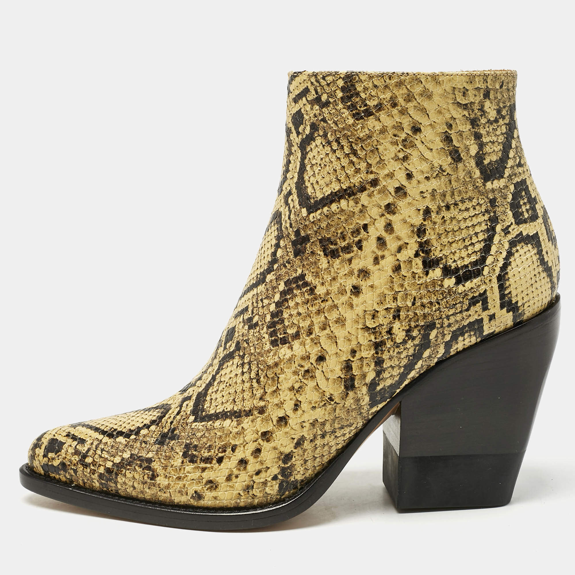 Pre Owned Chloe Yellow Python Embossed Leather Rylee Ankle Boots Size 39