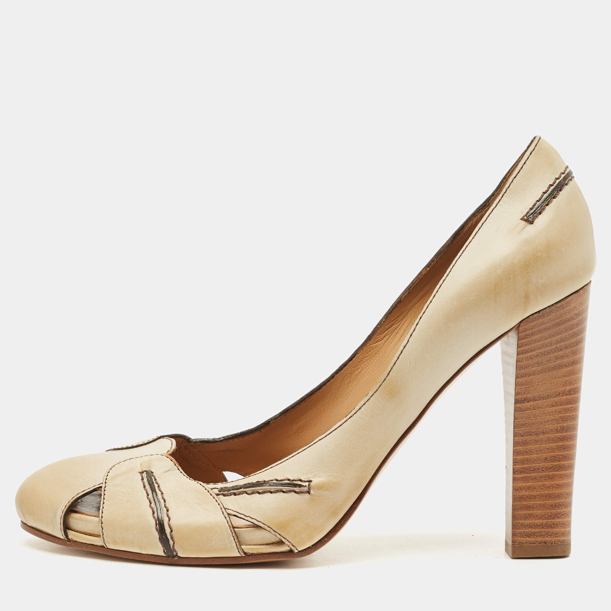 Pre Owned Chloe Beige Ombre Leather Cut Out Pumps Size 40
