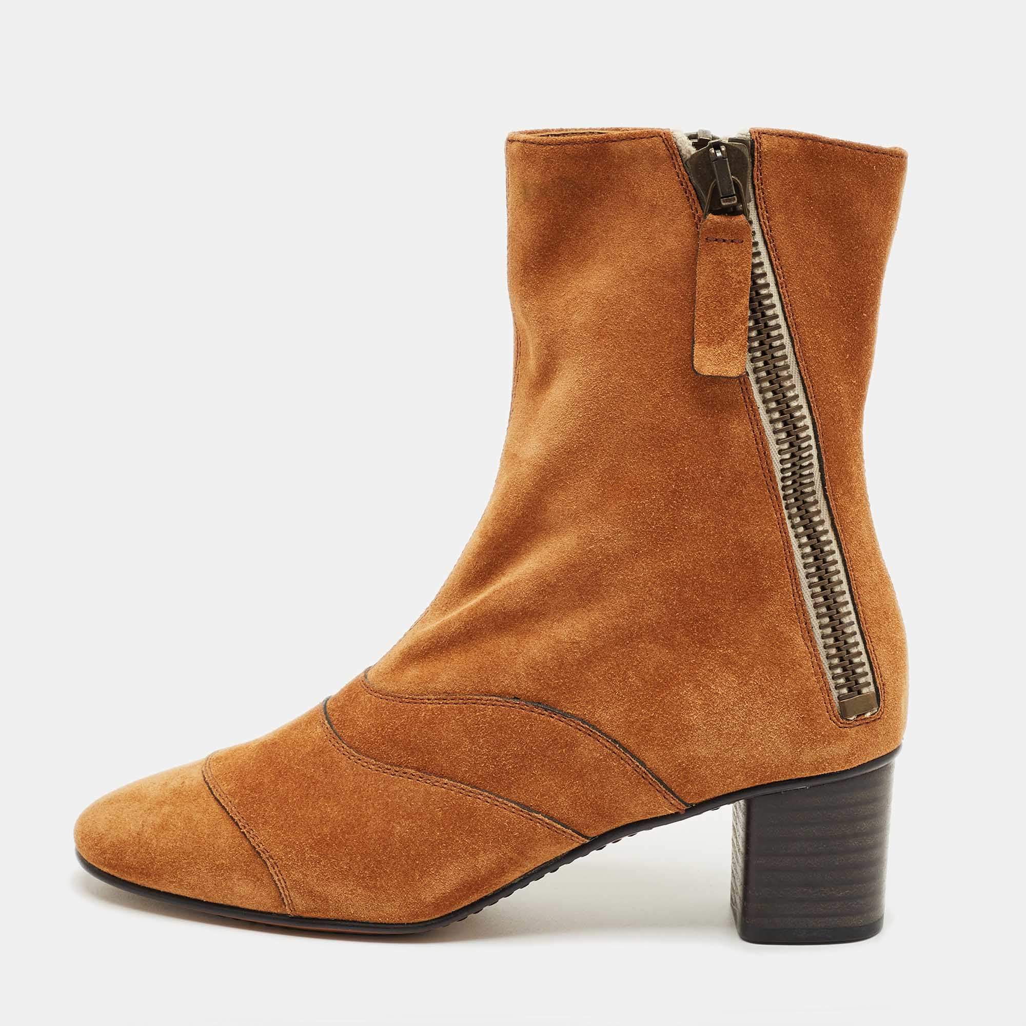 مملوكة مسبقًا Chloe Brown Suede Lexie Ankle Length Boots Size 36