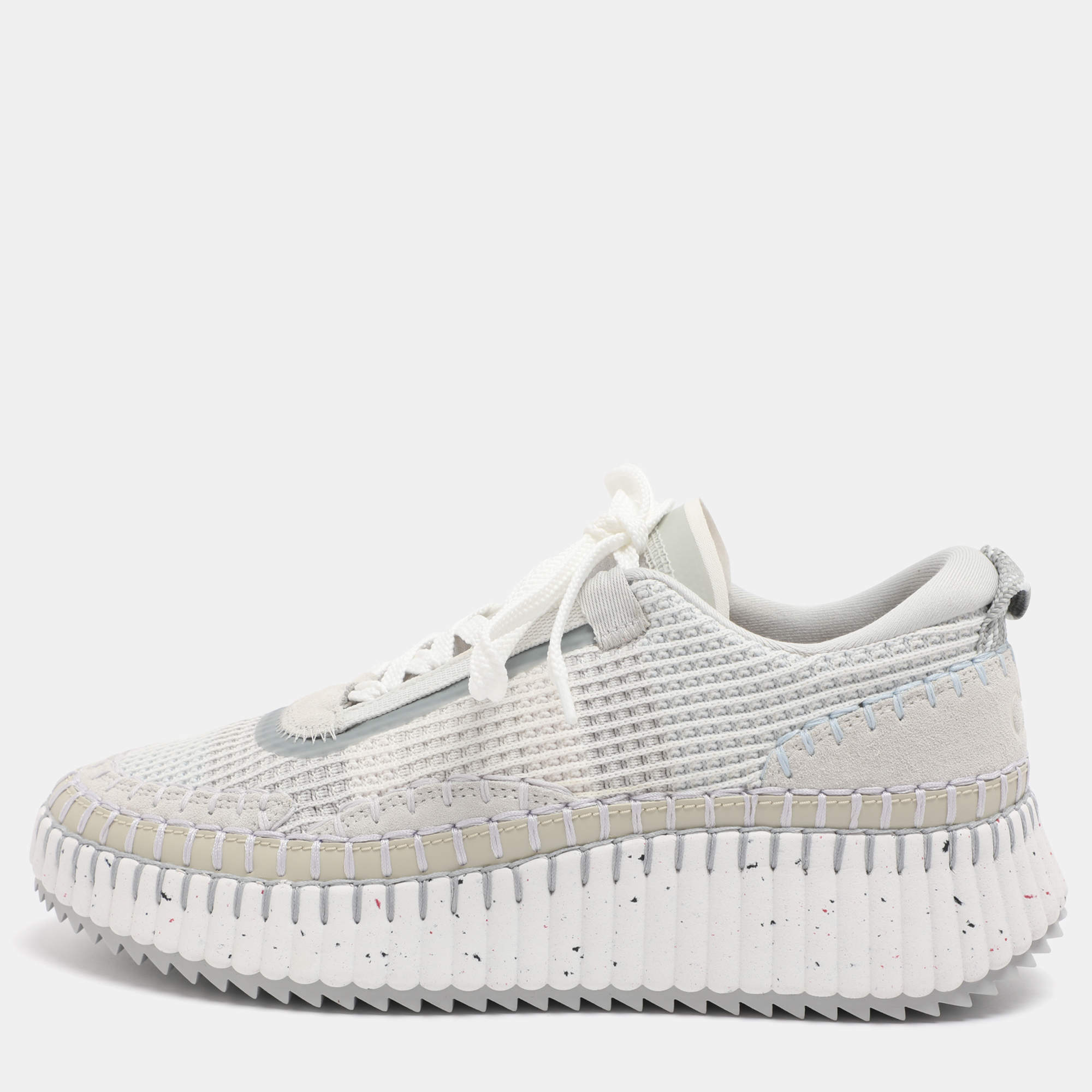 مملوكة مسبقًا Chloé Nama Size 39 Grey Knit Fabric and Suede Low Top Sneakers