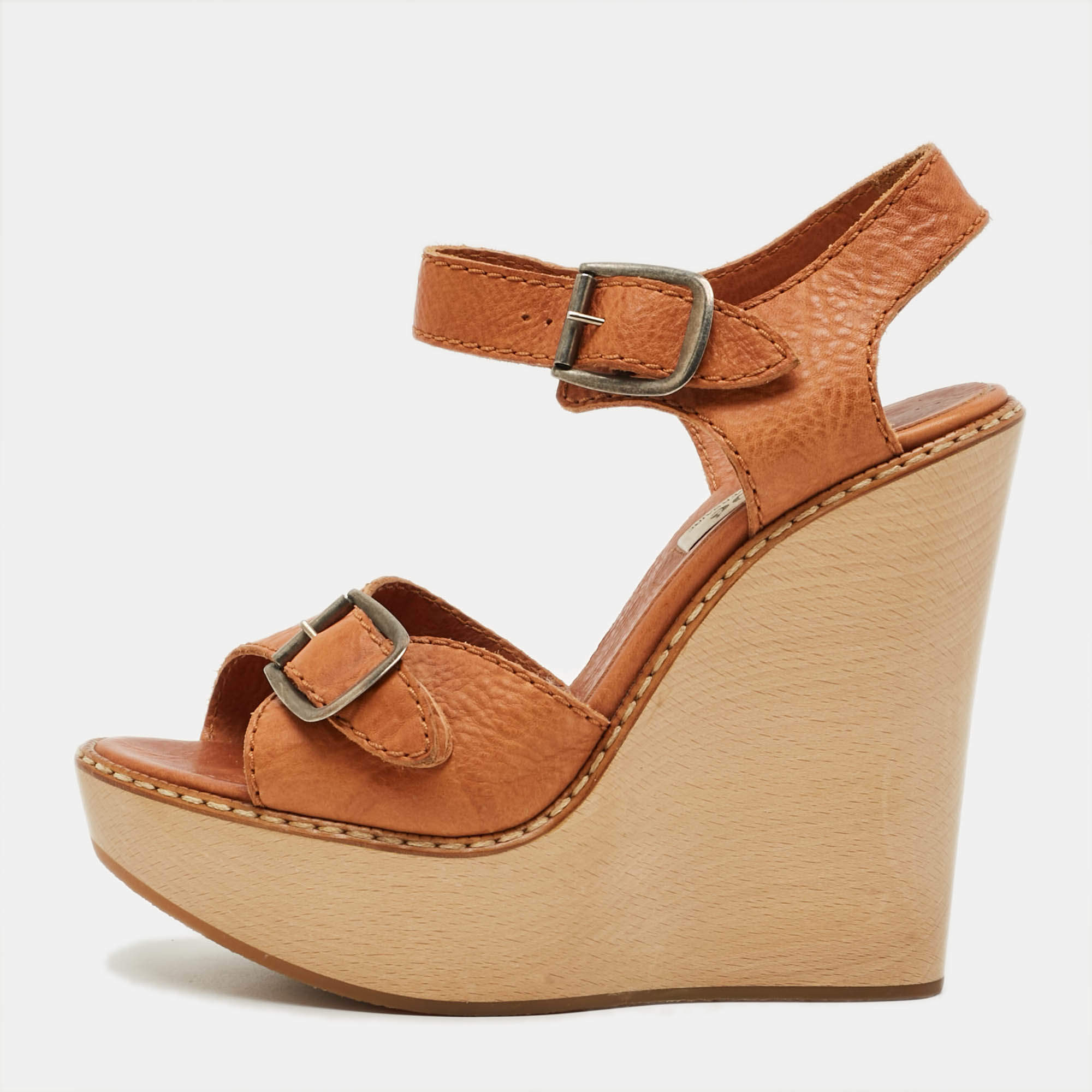 مملوكة مسبقًا Chloé Size 39.5 Brown Leather Wedge Sandals