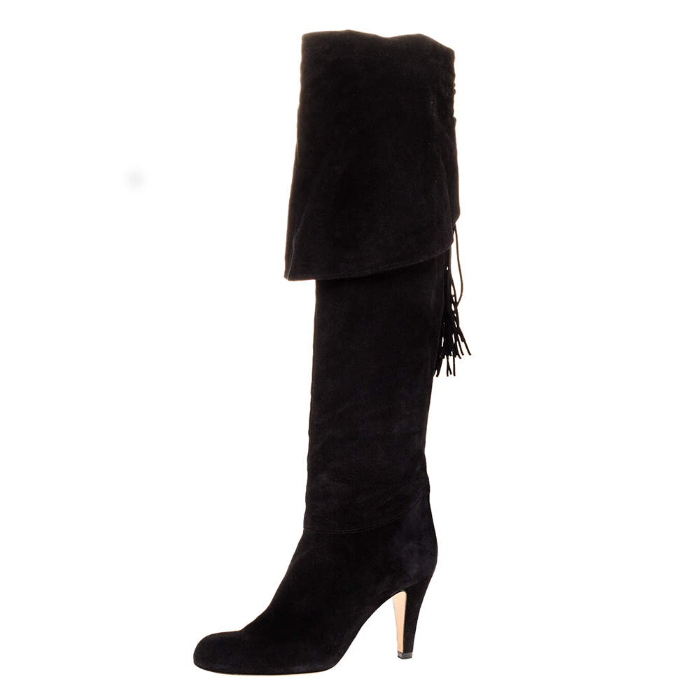 Pre Owned Chloe Black Suede Leather Over The Knee Boots Size 37