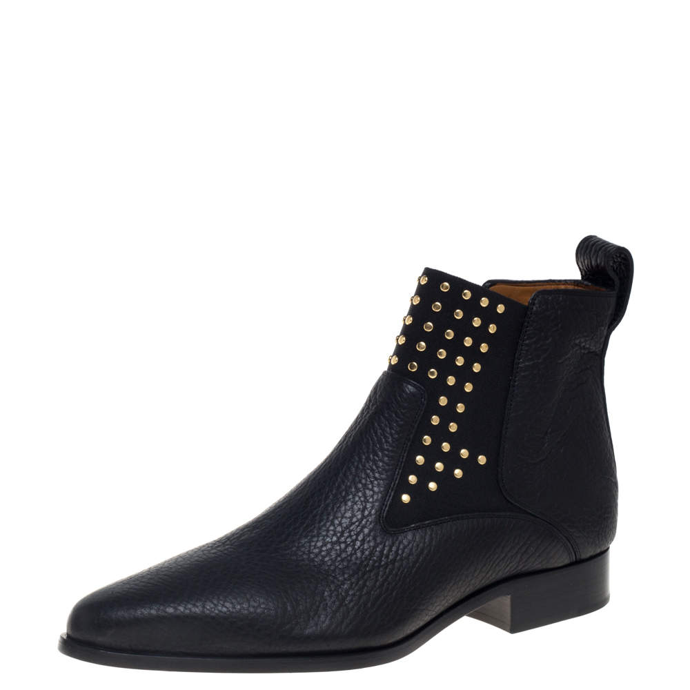 Pre Owned Chloe Black Leather Studded Ankle Boots Size 40