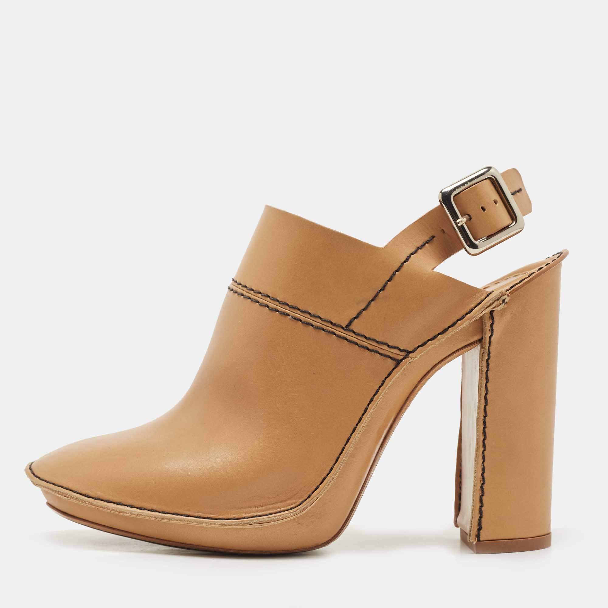 Pre Owned Chloe Tan Leather Slingback Pumps Size 39