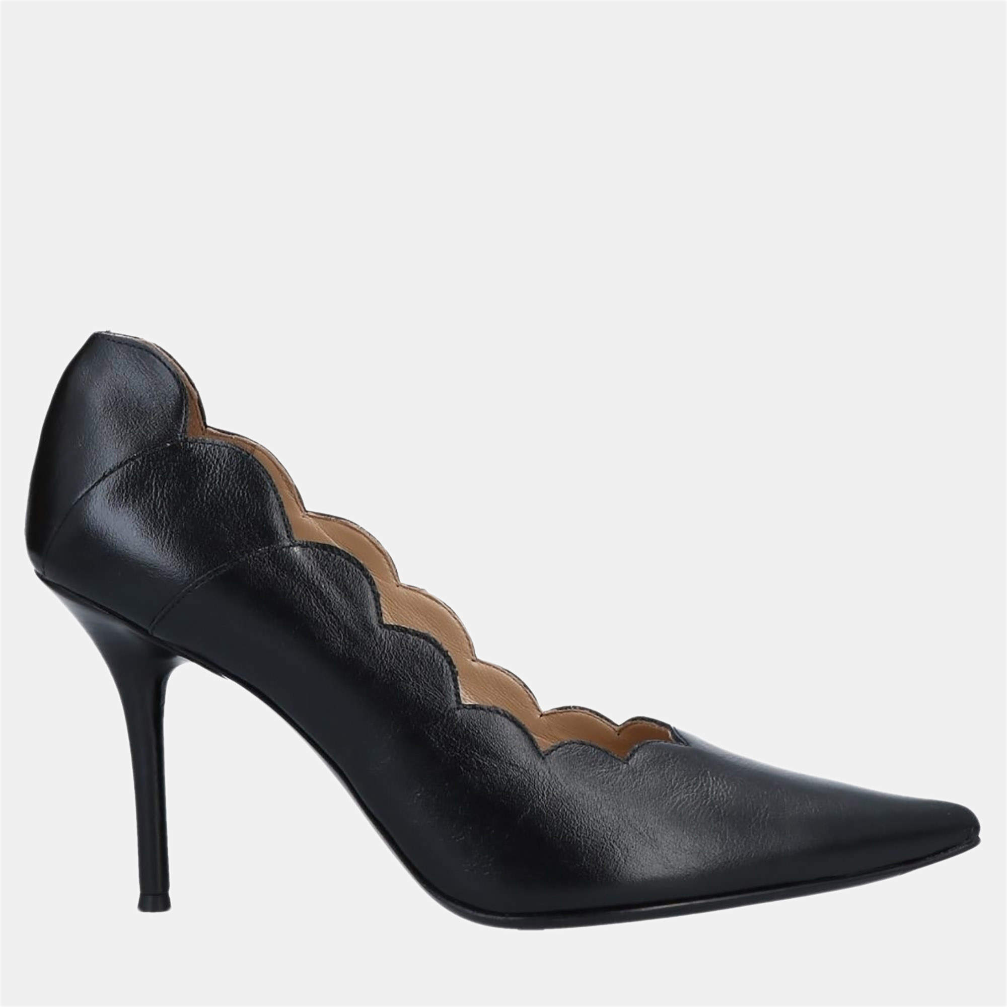Pre Owned Chloe Leather Scalloped Pointed Toe Pumps 41