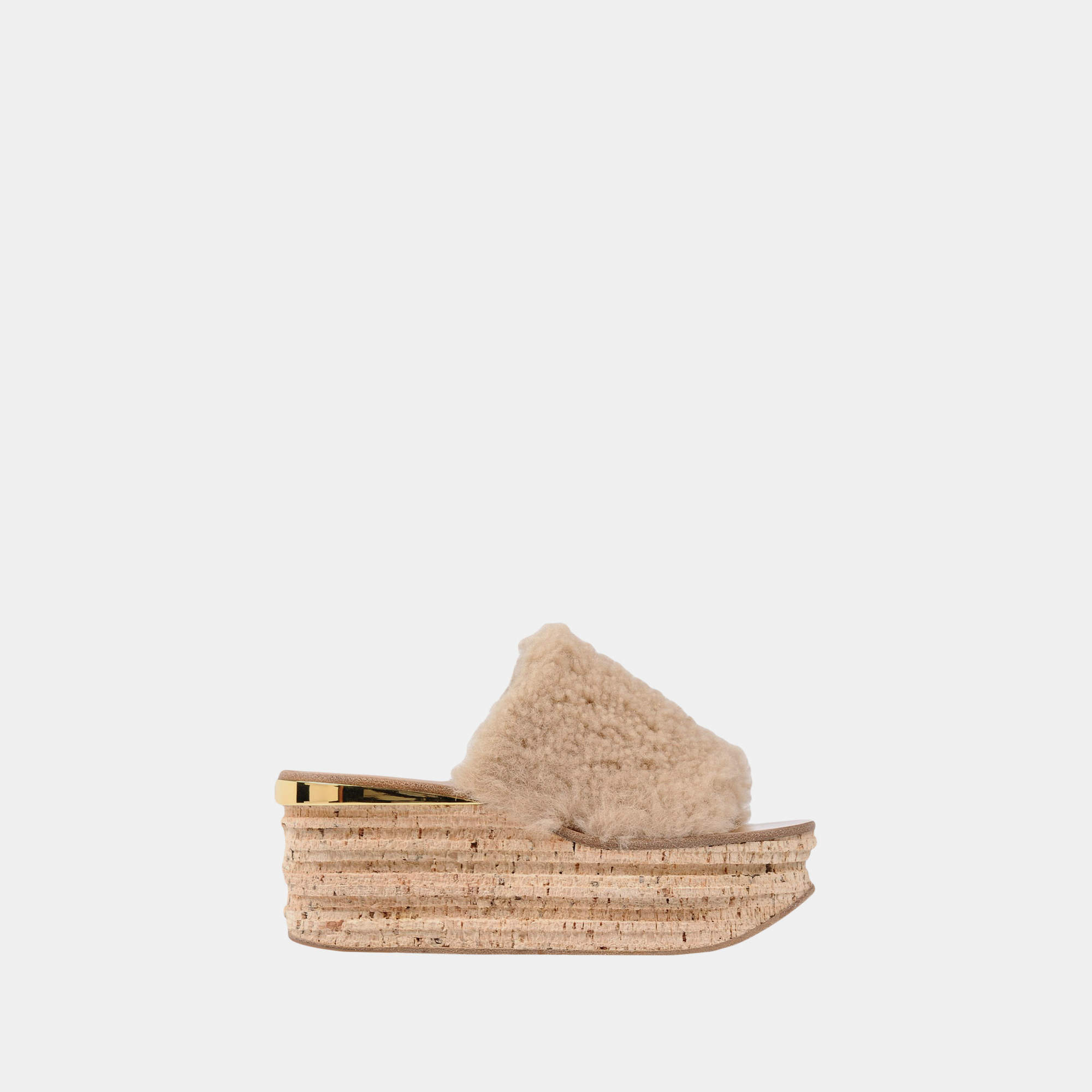 Pre Owned Chloe Shearling Wedge Slide Sandals 38