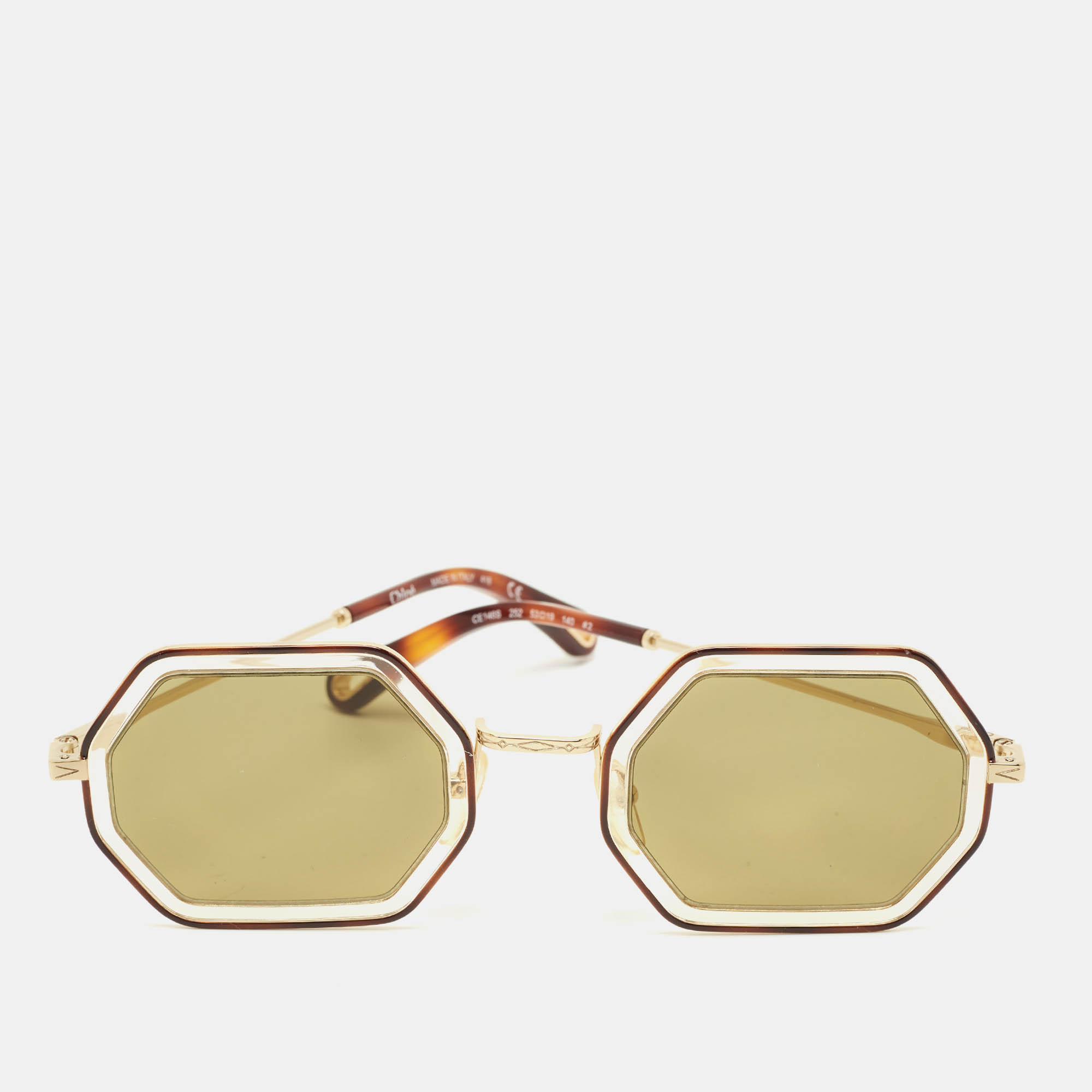 Pre Owned Chloe Brown/Gold CE146S Tally Geometric Sunglasses