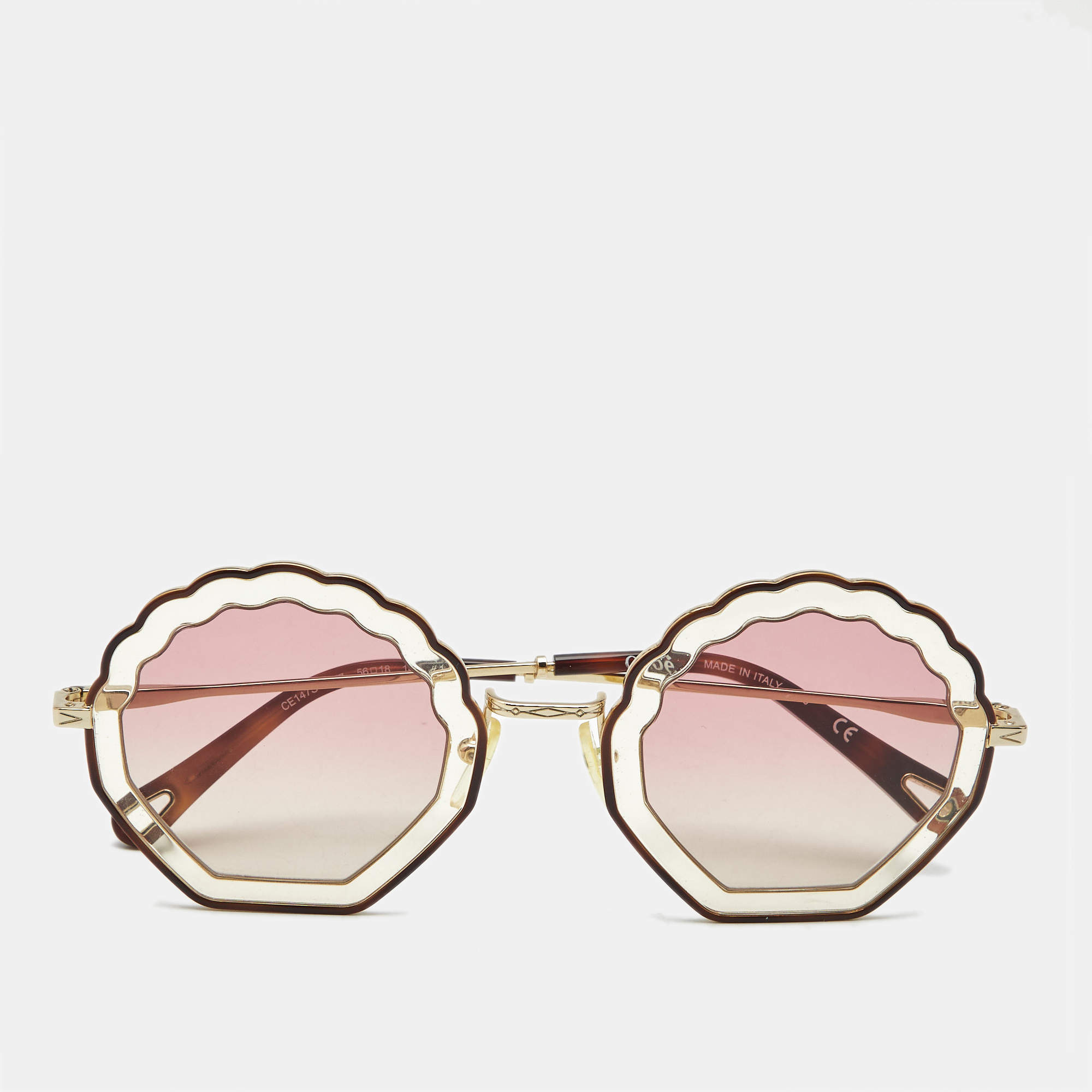 Pre Owned Chloe Pink Gradient CE147S Scalloped Round Sunglasses