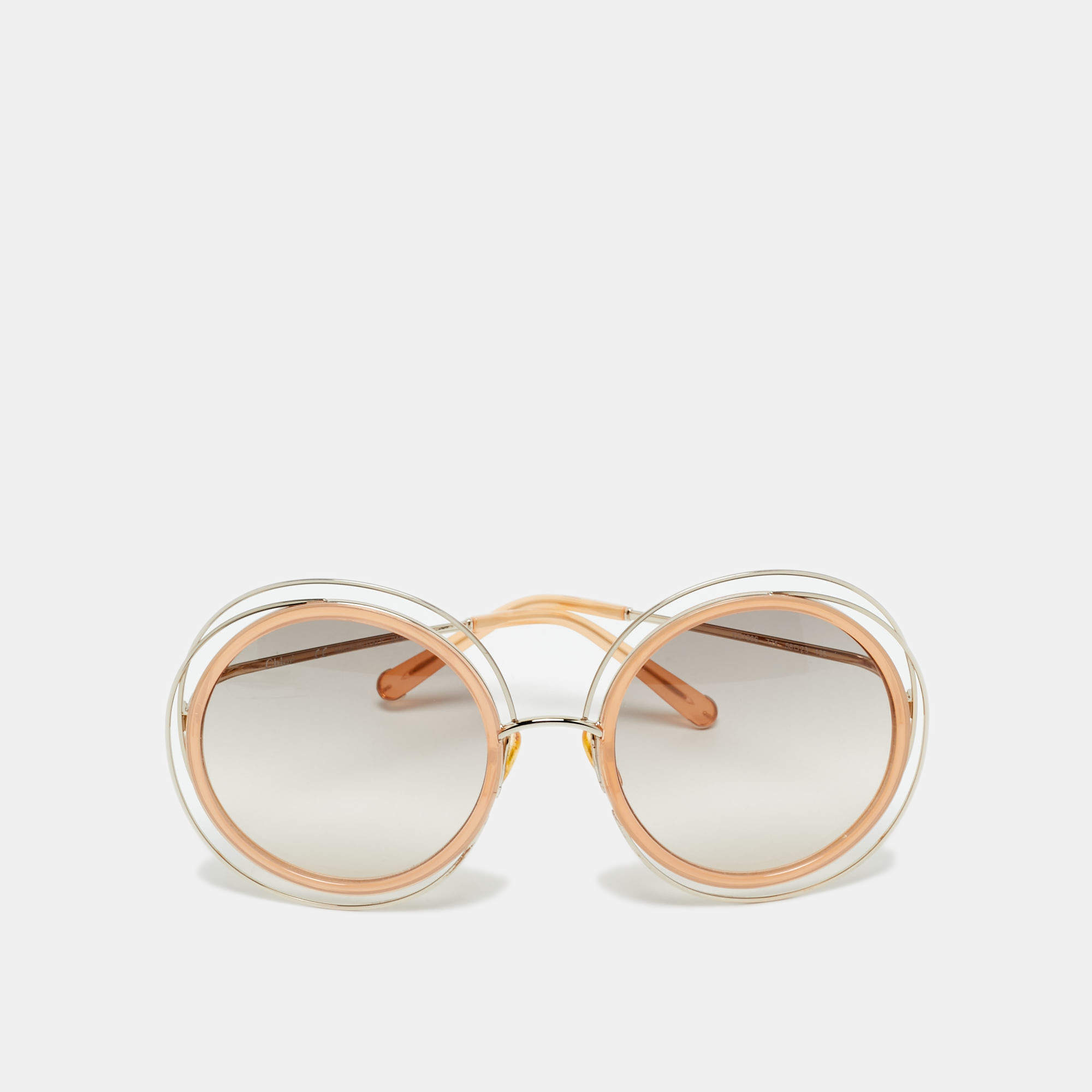 Pre Owned Chloe Brown/Gold Tone Gradient CE120S Carlina Round Sunglasses