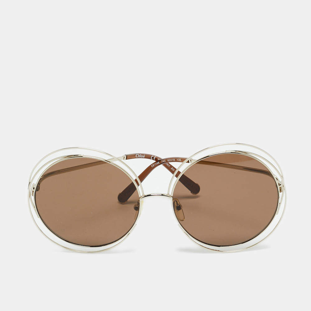 Pre Owned Chloé Brown/Gold Tone Gradient CE114S Round Sunglasses