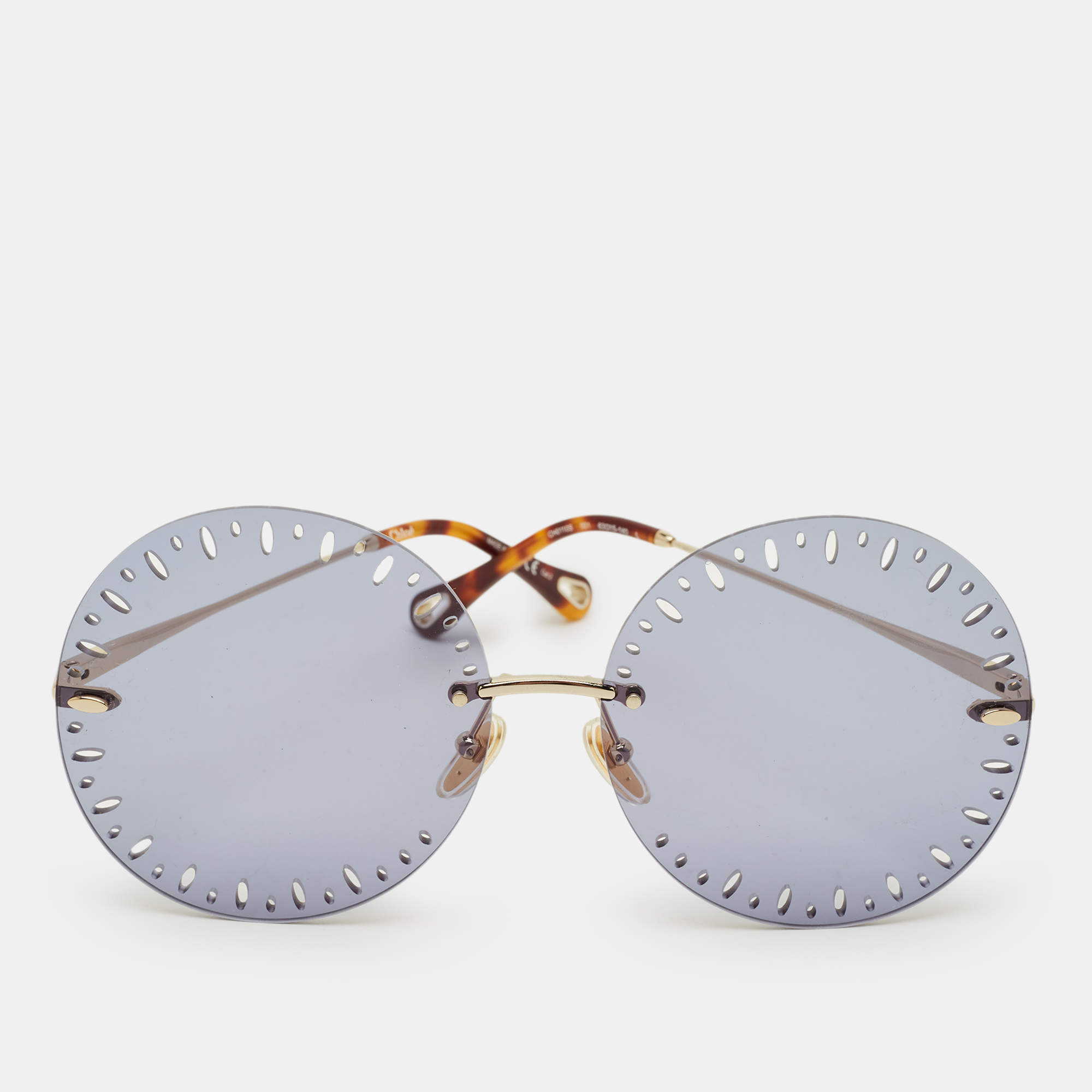 Pre Owned نظارة شمسية كلوي سي إي122/أس مستديرة كبيرة غرادينت أخضر و ذهبي