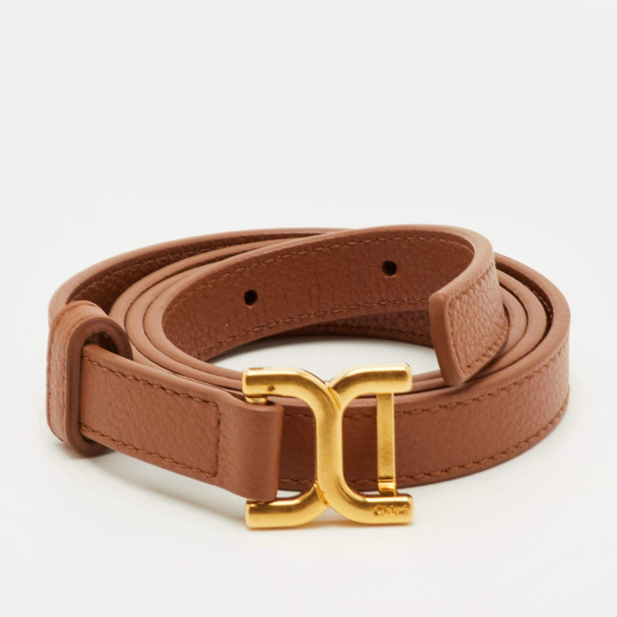 Pre Owned Chloe Marcie L 85CM Brown Leather Logo Waist Belt