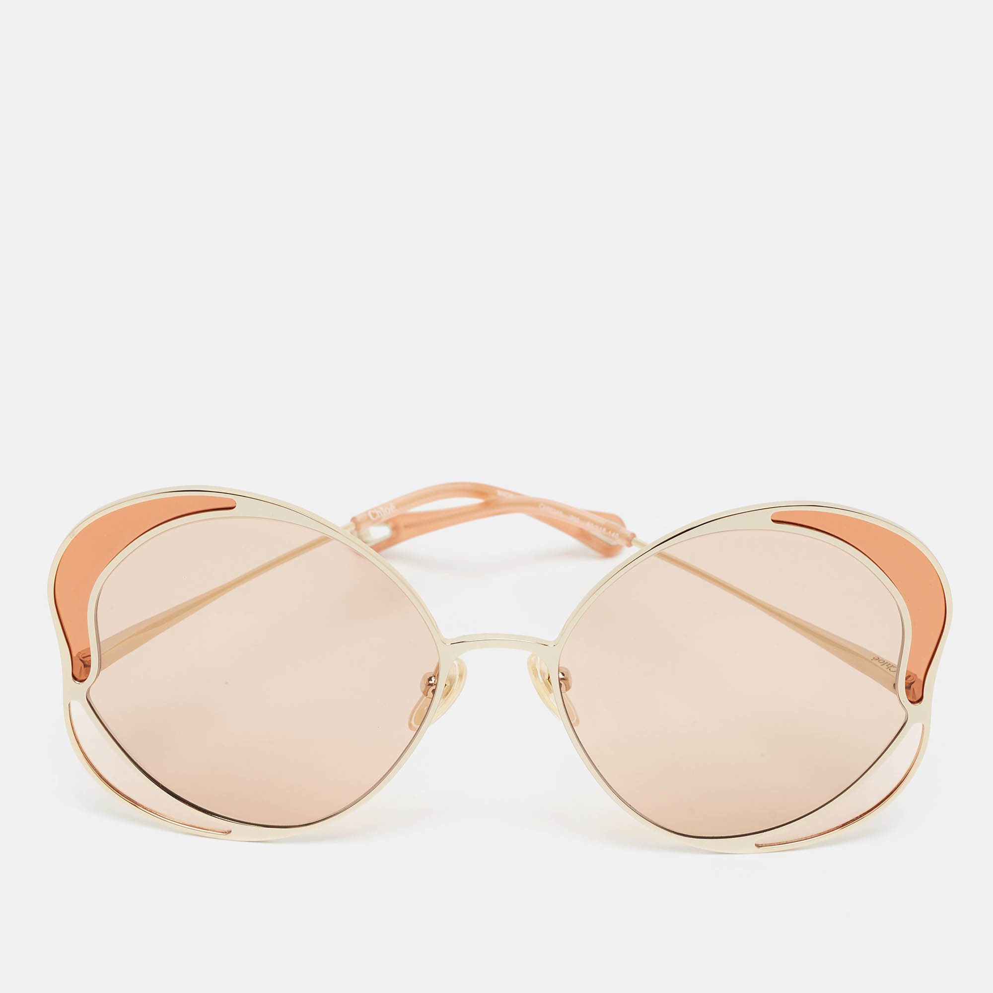 Pre Owned Chloé Orange/Gold Tone CH0024S Butterfly Sunglasses