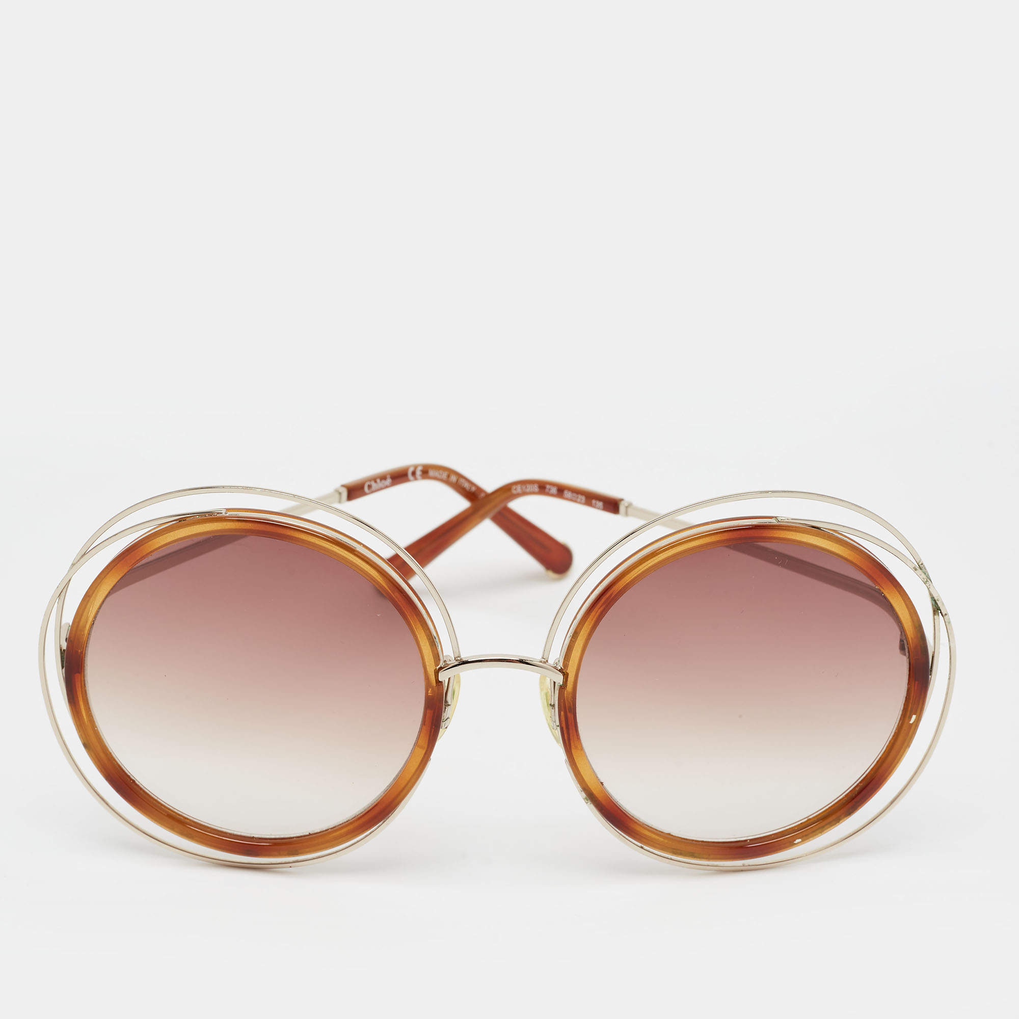 Pre Owned Chloé Brown/Gold Tone Gradient CE120S Carlina Round Sunglasses